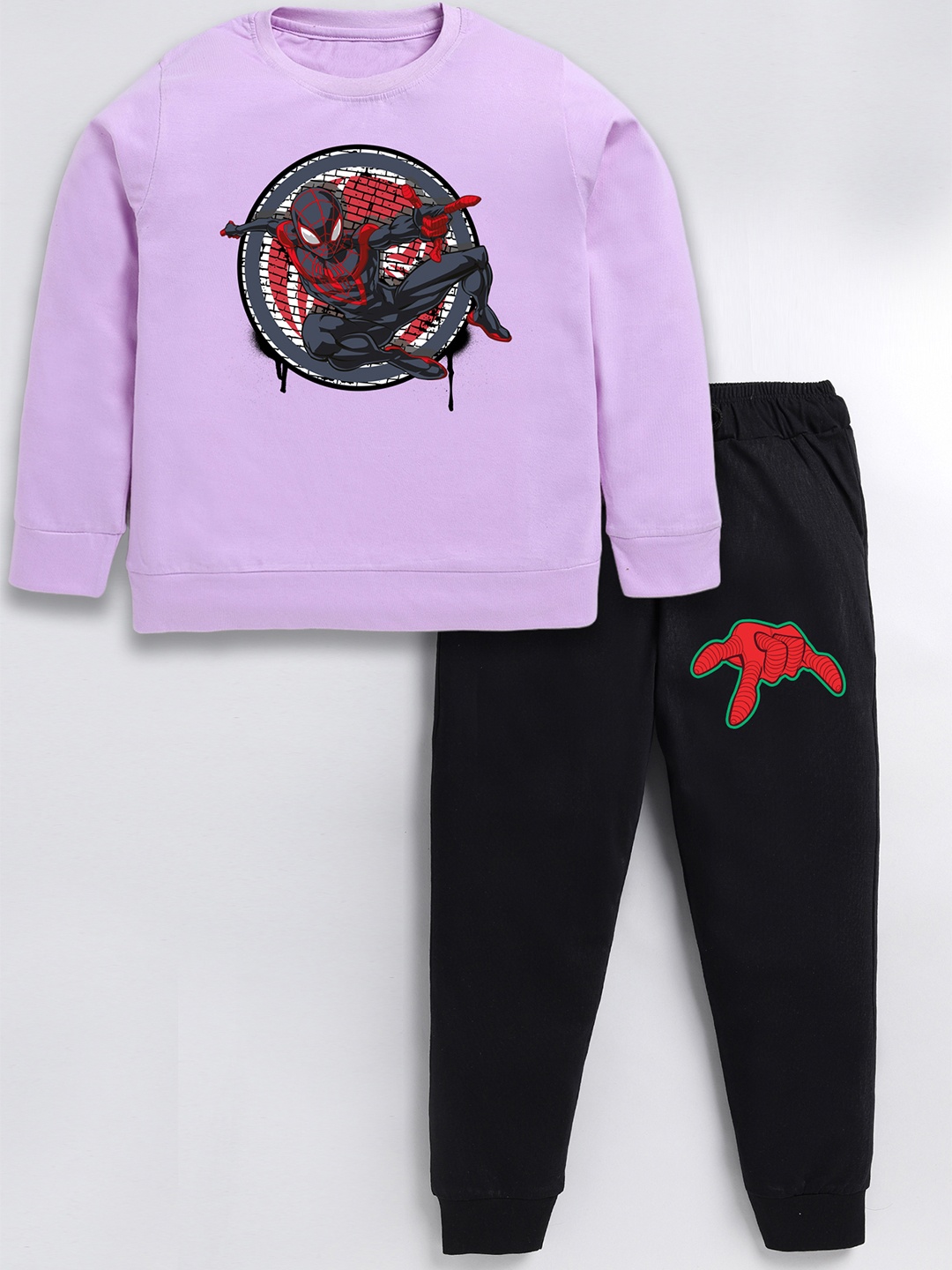 

BAESD Boys Spider-Man Printed Pure Cotton T-shirt With Trouser, Purple