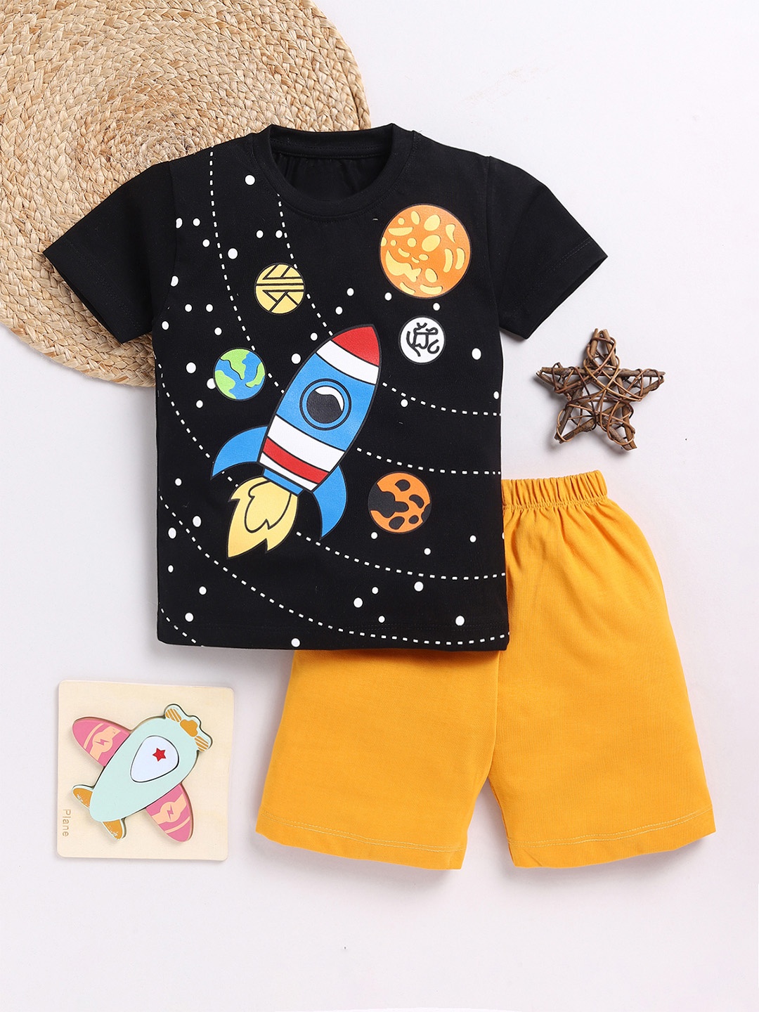 

BAESD Boys Printed Pure Cotton T-shirt With Short, Black
