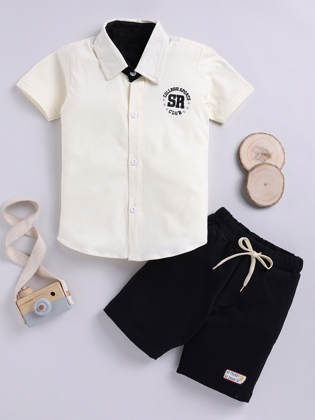 

BAESD Boys Printed Short Sleeves Pure Cotton T-shirt with Shorts, White