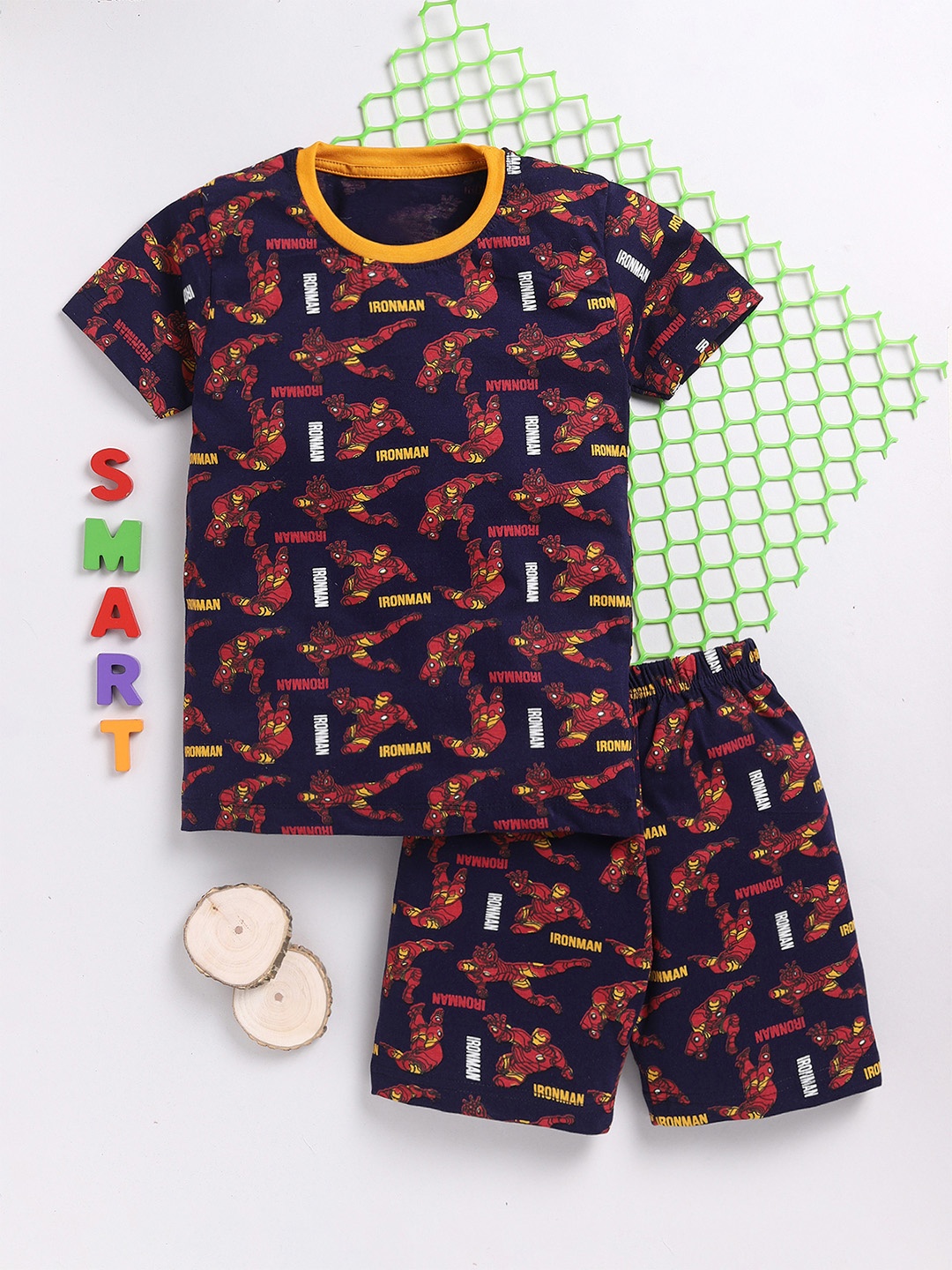 

BAESD Boys Printed Pure Cotton T-shirt with Shorts, Navy blue