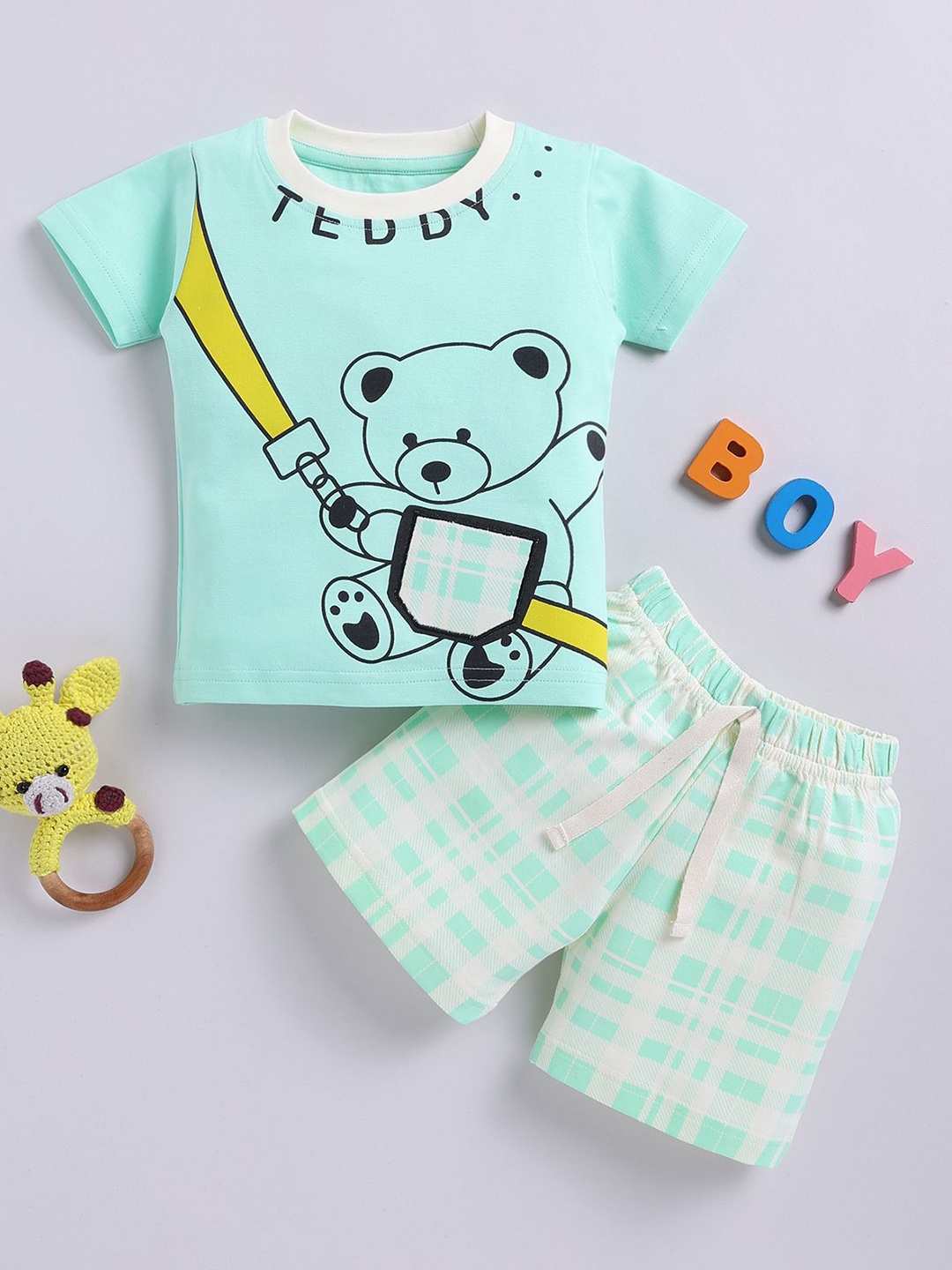 

BAESD Boys Printed Pure Cotton T-shirt with Shorts, Green