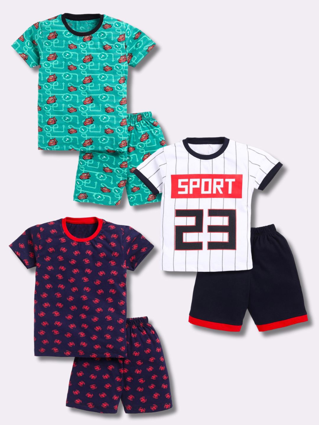 

BAESD Boys Pack Of 3 Printed Pure Cotton T-shirt with Shorts, Green