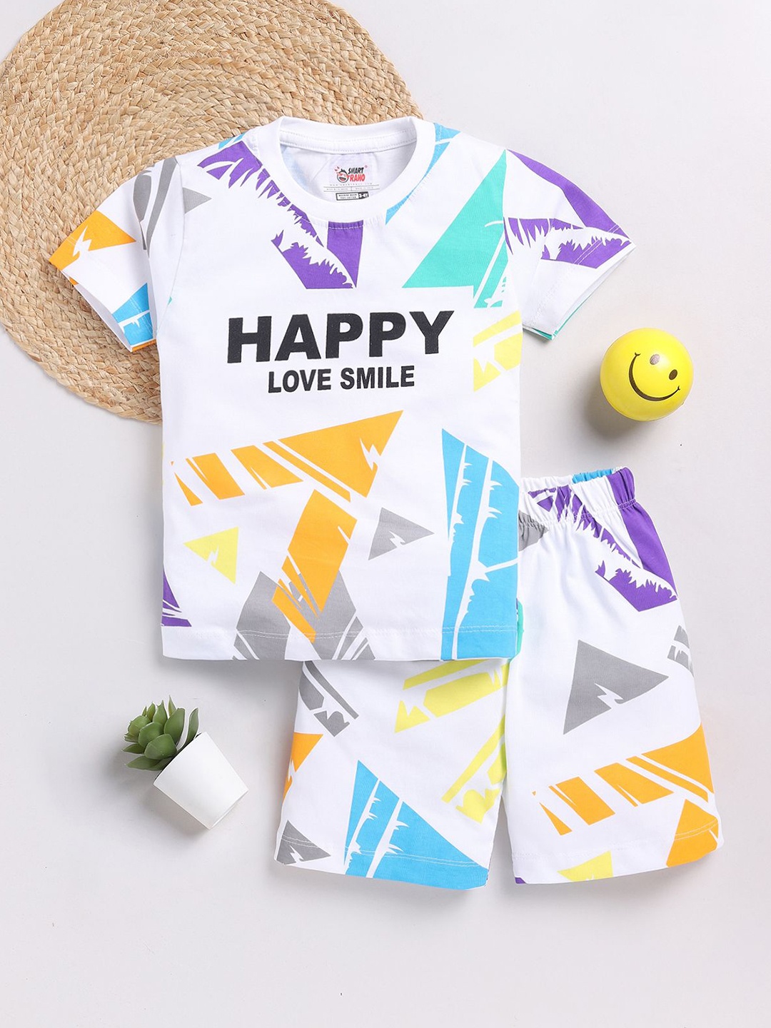 

BAESD Boys Typography Printed Round Neck Pure Cotton T-shirt with Shorts, White