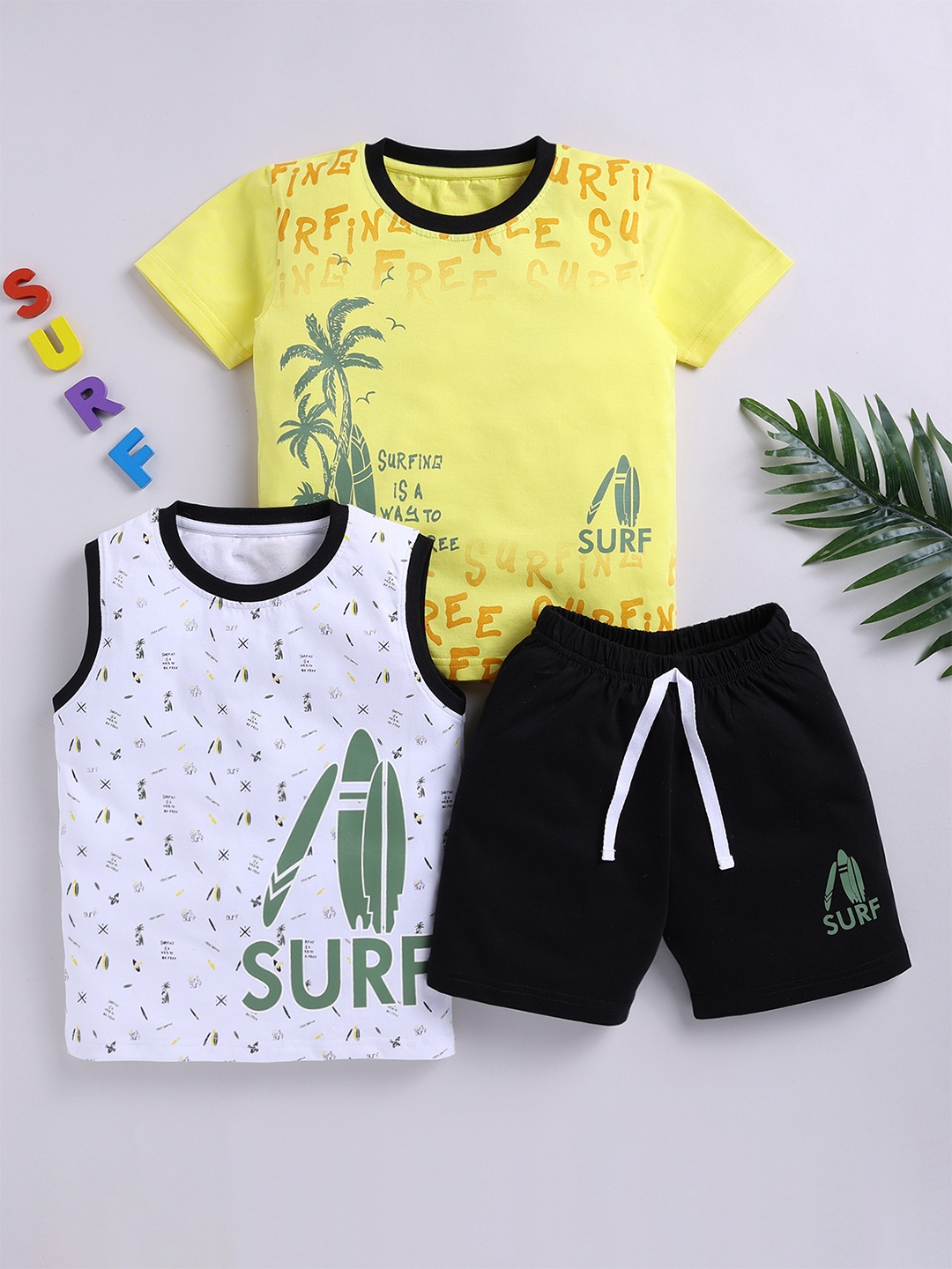 

BAESD Boys Printed Pure Cotton T-shirt with Shorts, Yellow