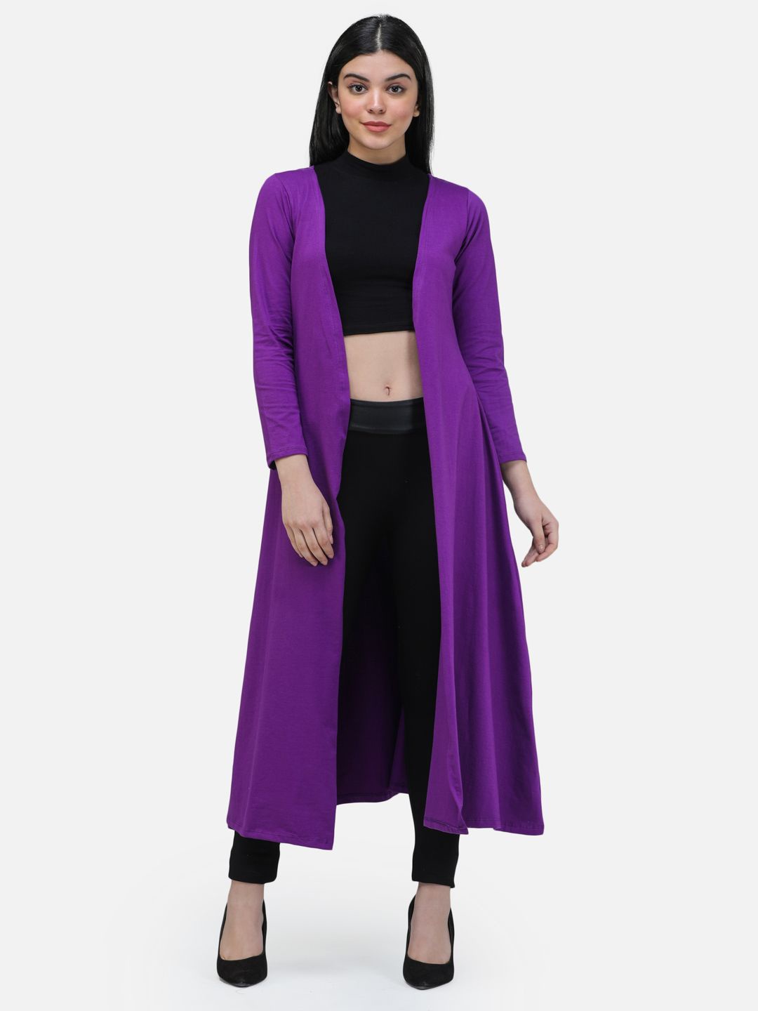 

BAESD Open Front Cotton Longline Shrug, Purple