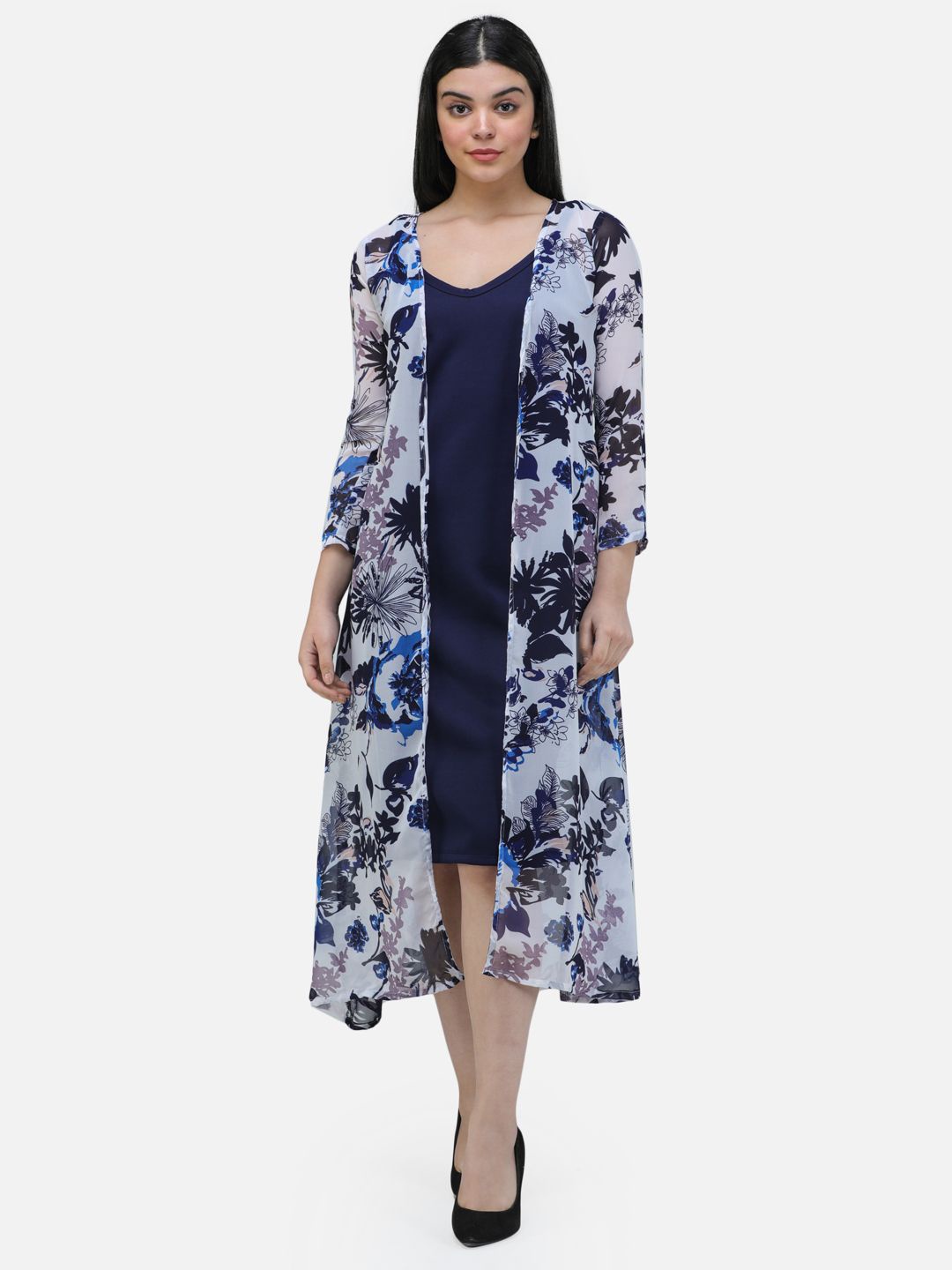 

BAESD Floral Printed Open Front Longline Shrug, White