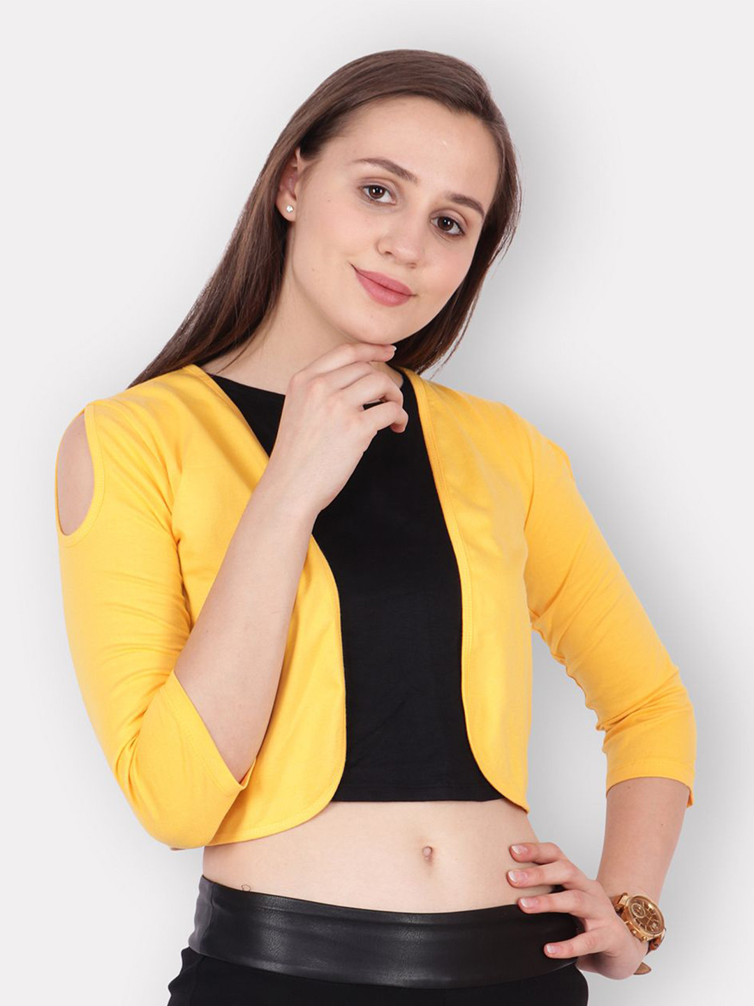 

BAESD Open Front Cotton Crop Shrug, Yellow