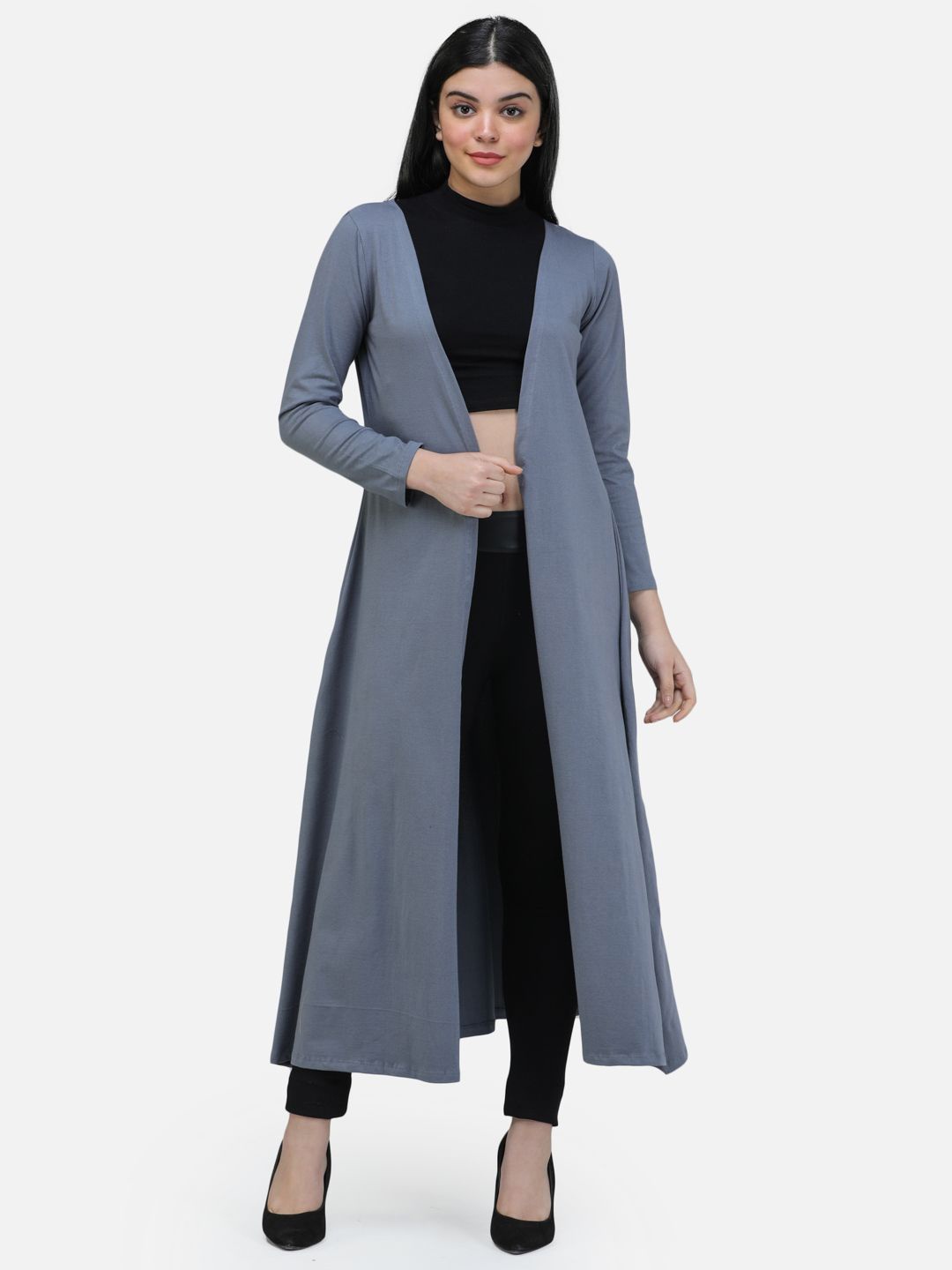 

BAESD Open Front Cotton Longline Shrug, Grey