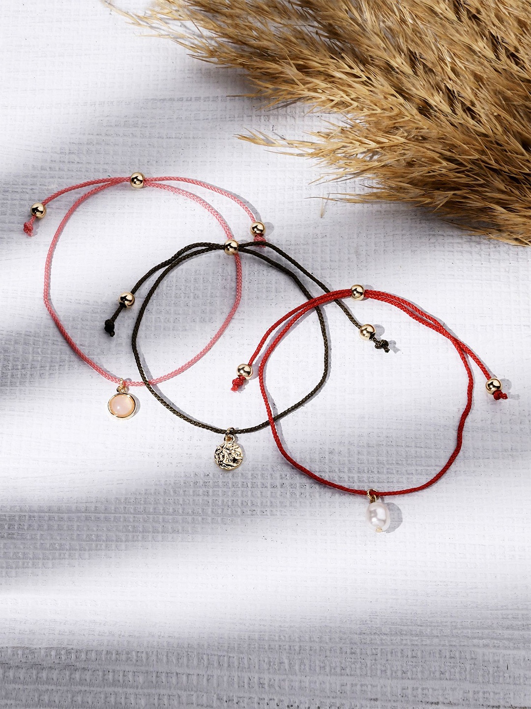 

Accessorize Set of 3 Artificial Beads Anklet, Green