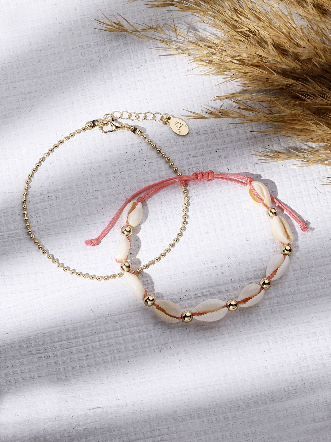

Accessorize Set of 2 Artificial Beads Anklet, Gold