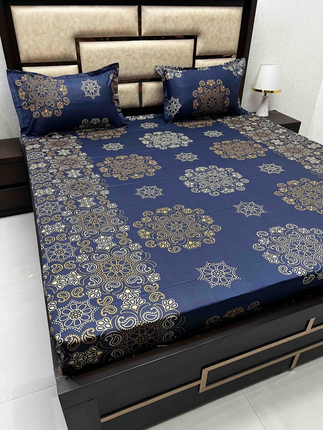 

Pure Decor Blue & Yellow Ethnic Motifs Cotton 330 TC King Bedsheet with 2 Pillow Covers