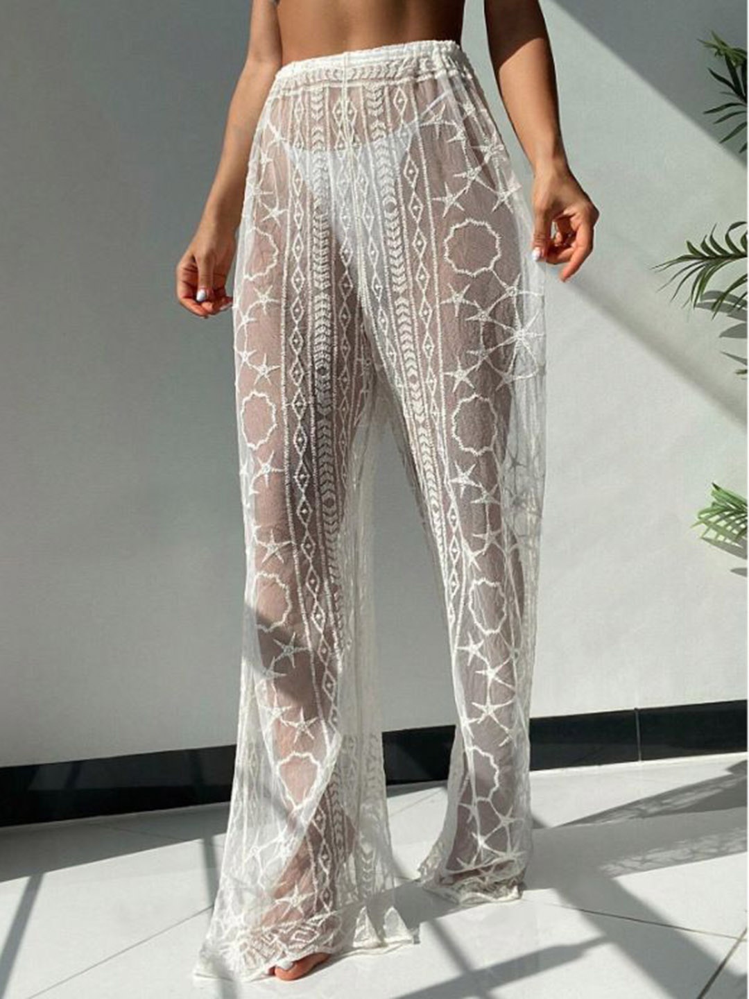 

Addery Embroidered Mesh Sarong Trousers, White