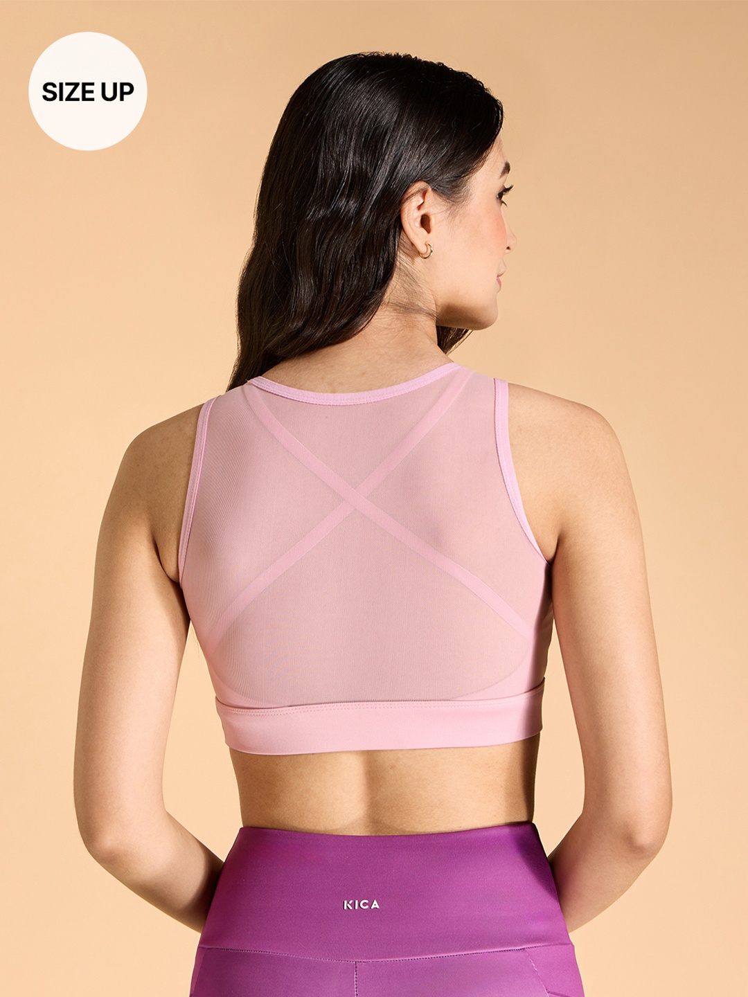 KICA Full Coverage Mesh Non Padded Workout Sports Bra With All Day Comfort, Pink