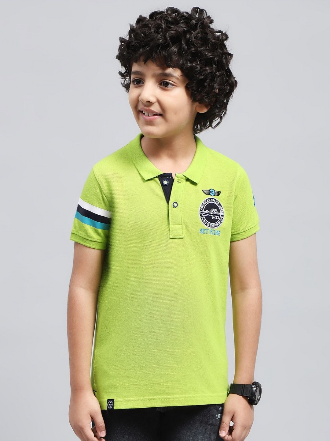 

Monte Carlo Boys Typography Printed Polo Collar T-shirt, Green