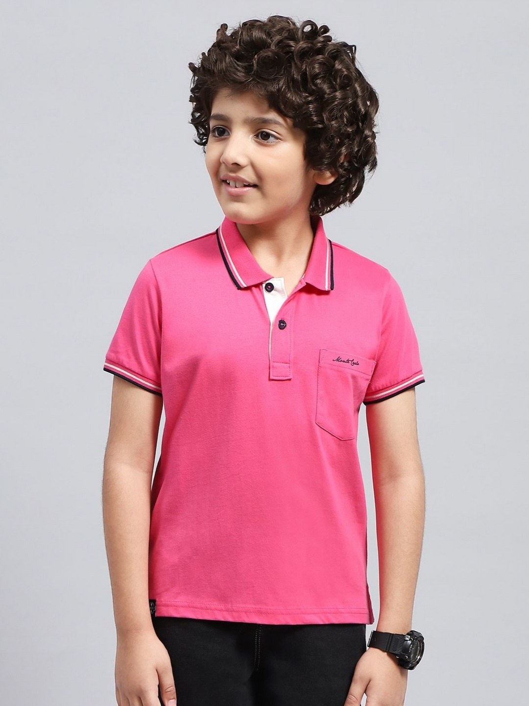 

Monte Carlo Boys Solid Polo Collar Pockets T-shirt, Pink
