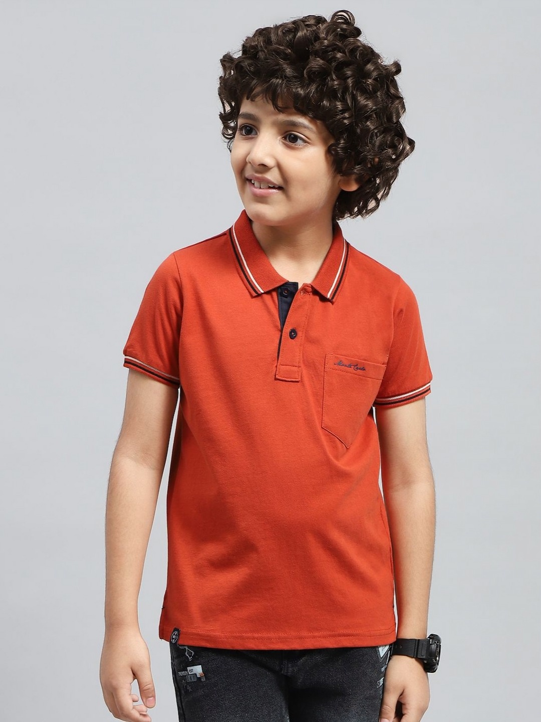 

Monte Carlo Boys Solid Polo Collar Pockets T-shirt, Orange