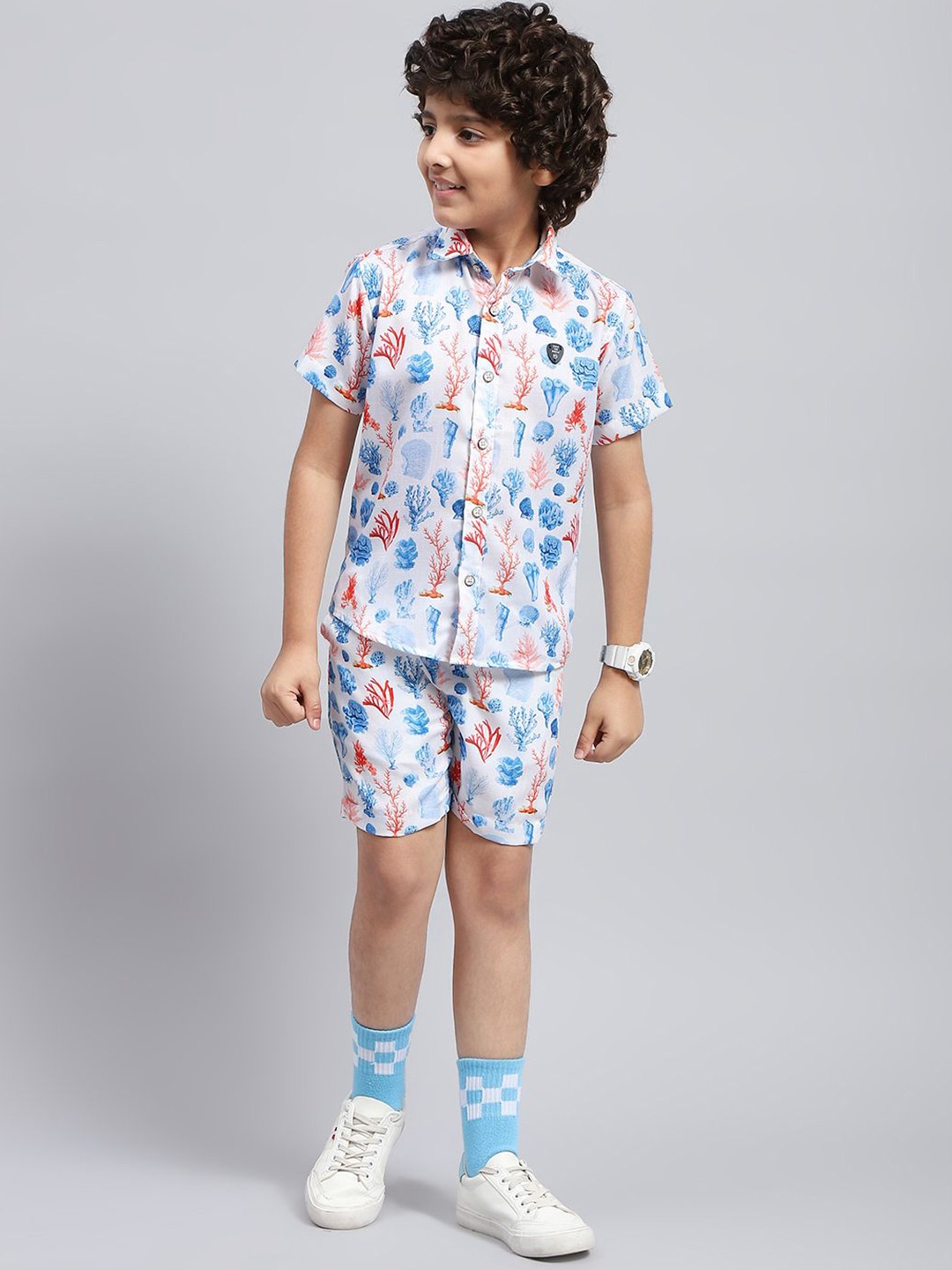 

Monte Carlo Boys Printed Shirt with Shorts, White