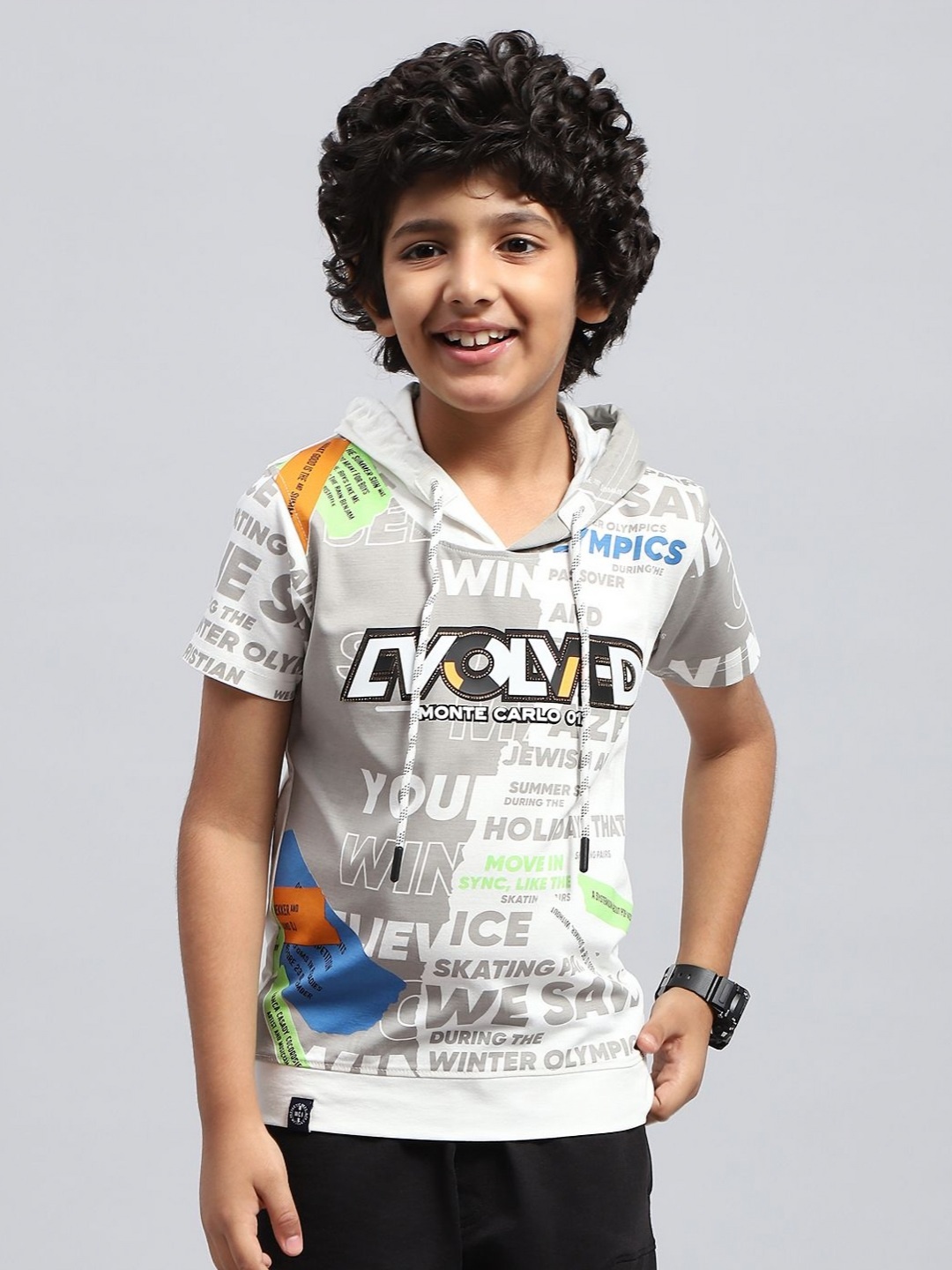 

Monte Carlo Boys Typography Printed Hooded T-shirt, White