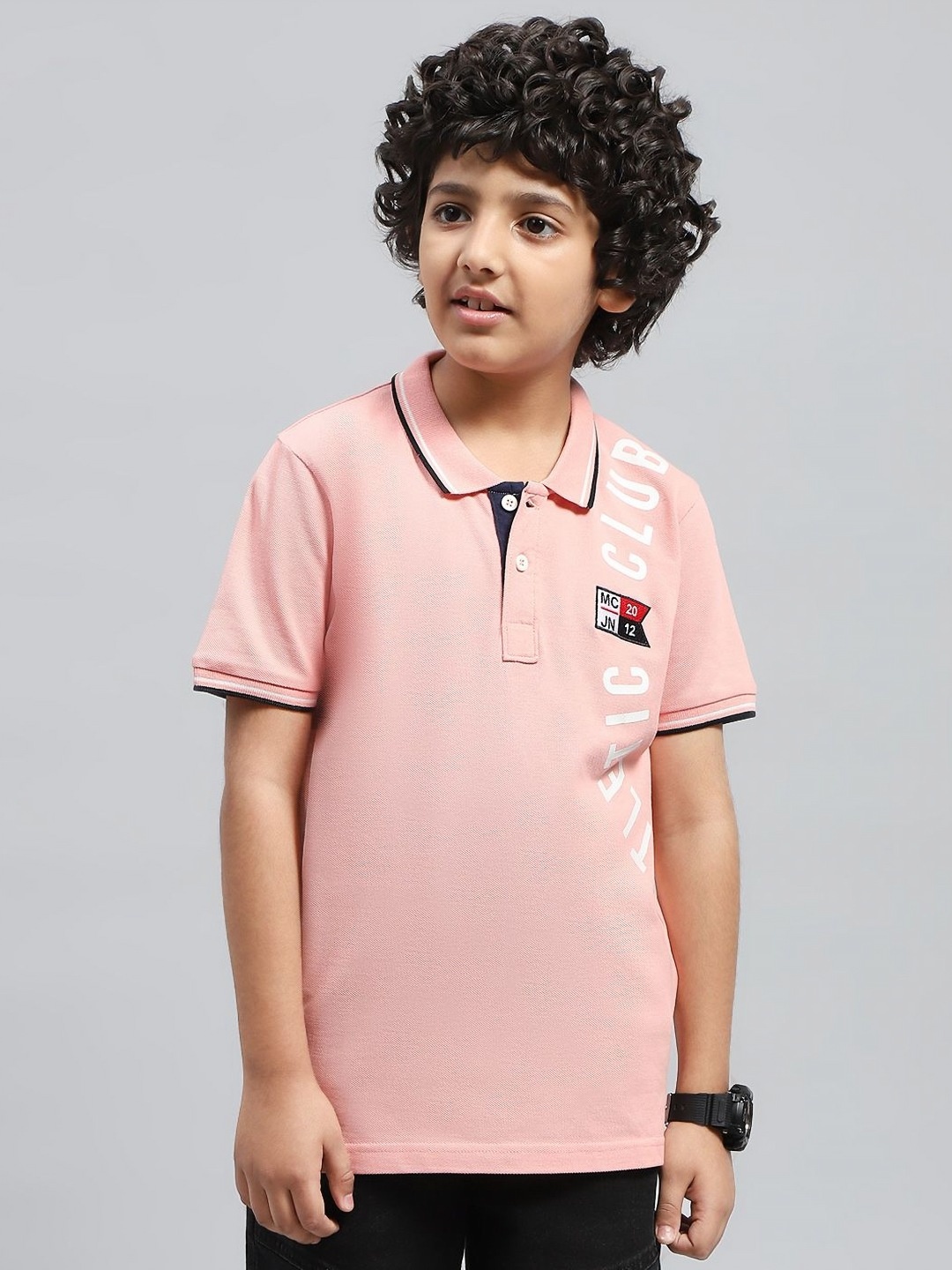 

Monte Carlo Boys Typography Printed Polo Collar T-shirt, Pink