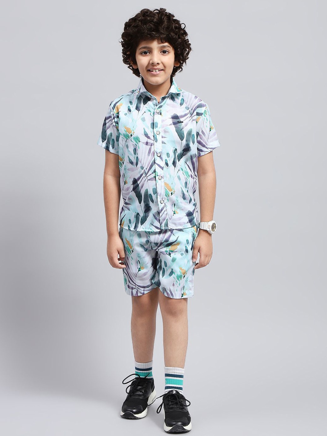 

Monte Carlo Boys Printed Shirt with Shorts, Blue