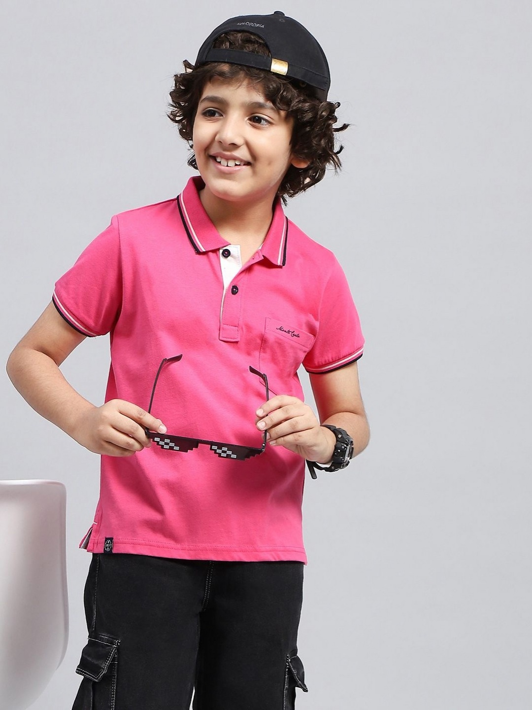 

Monte Carlo Boys Solid Polo Collar Pockets T-shirt, Pink