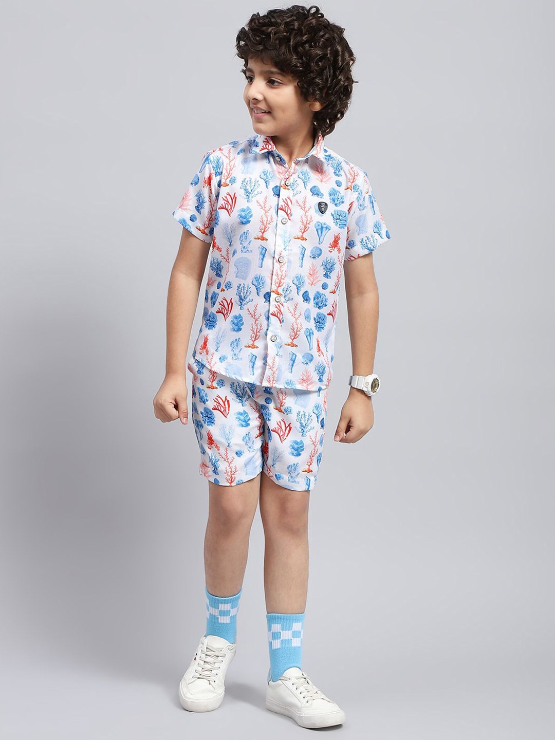 

Monte Carlo Boys Printed Shirt with Shorts, White