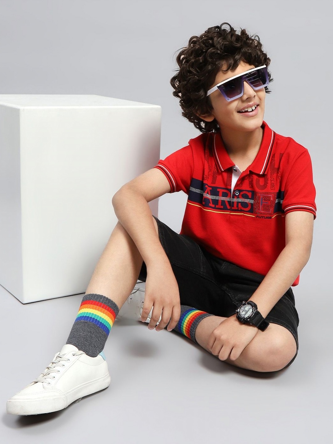 

Monte Carlo Boys Typography Printed Polo Collar T-shirt, Red