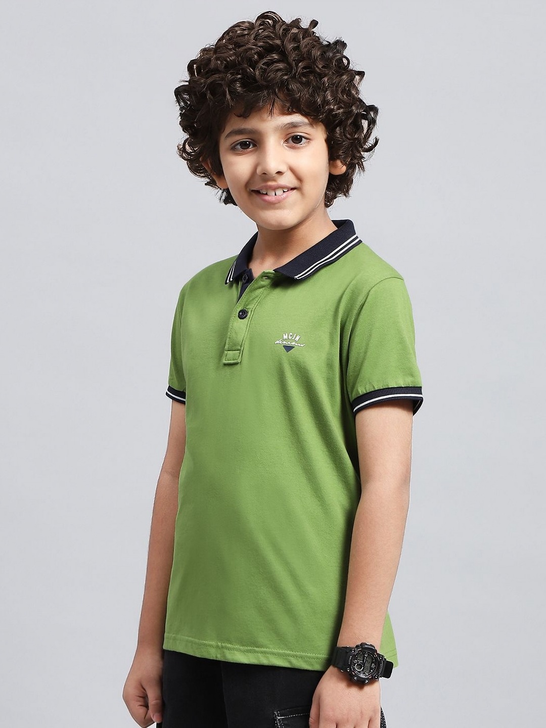 

Monte Carlo Boys Solid Polo Collar Pockets T-shirt, Green
