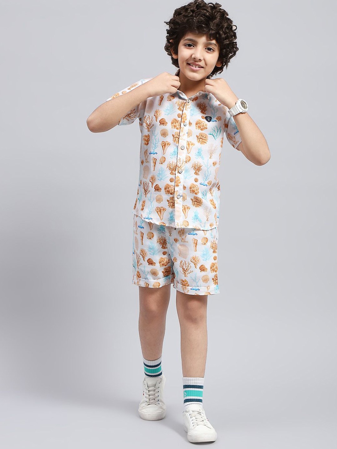 

Monte Carlo Boys Printed Shirt with Shorts, Brown