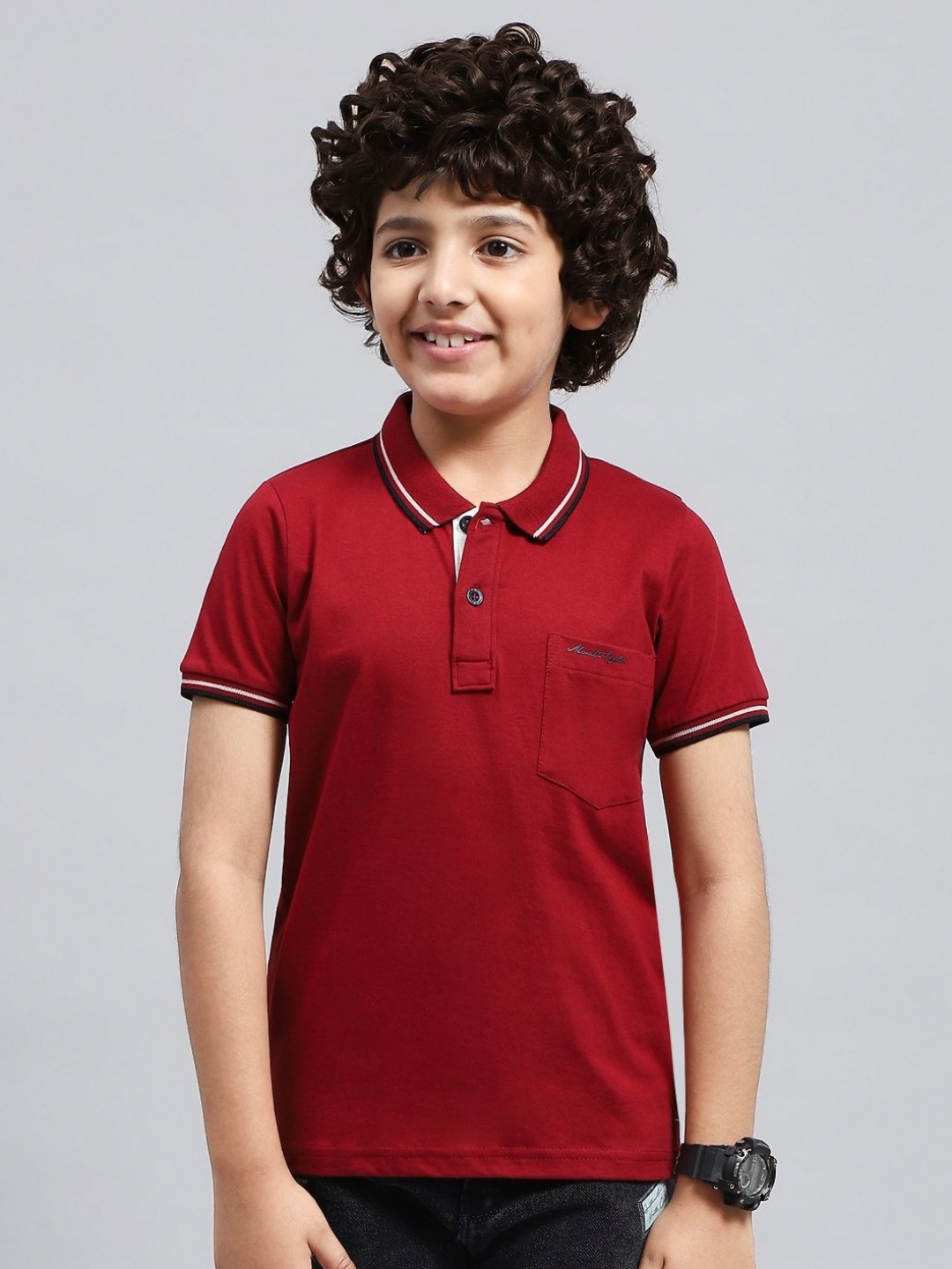 

Monte Carlo Boys Solid Polo Collar Pockets T-shirt, Maroon