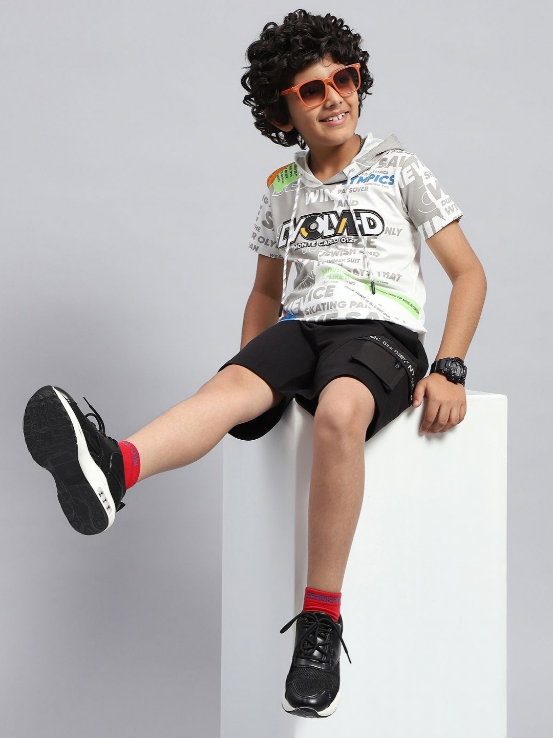 

Monte Carlo Boys Typography Printed Hooded T-shirt, White