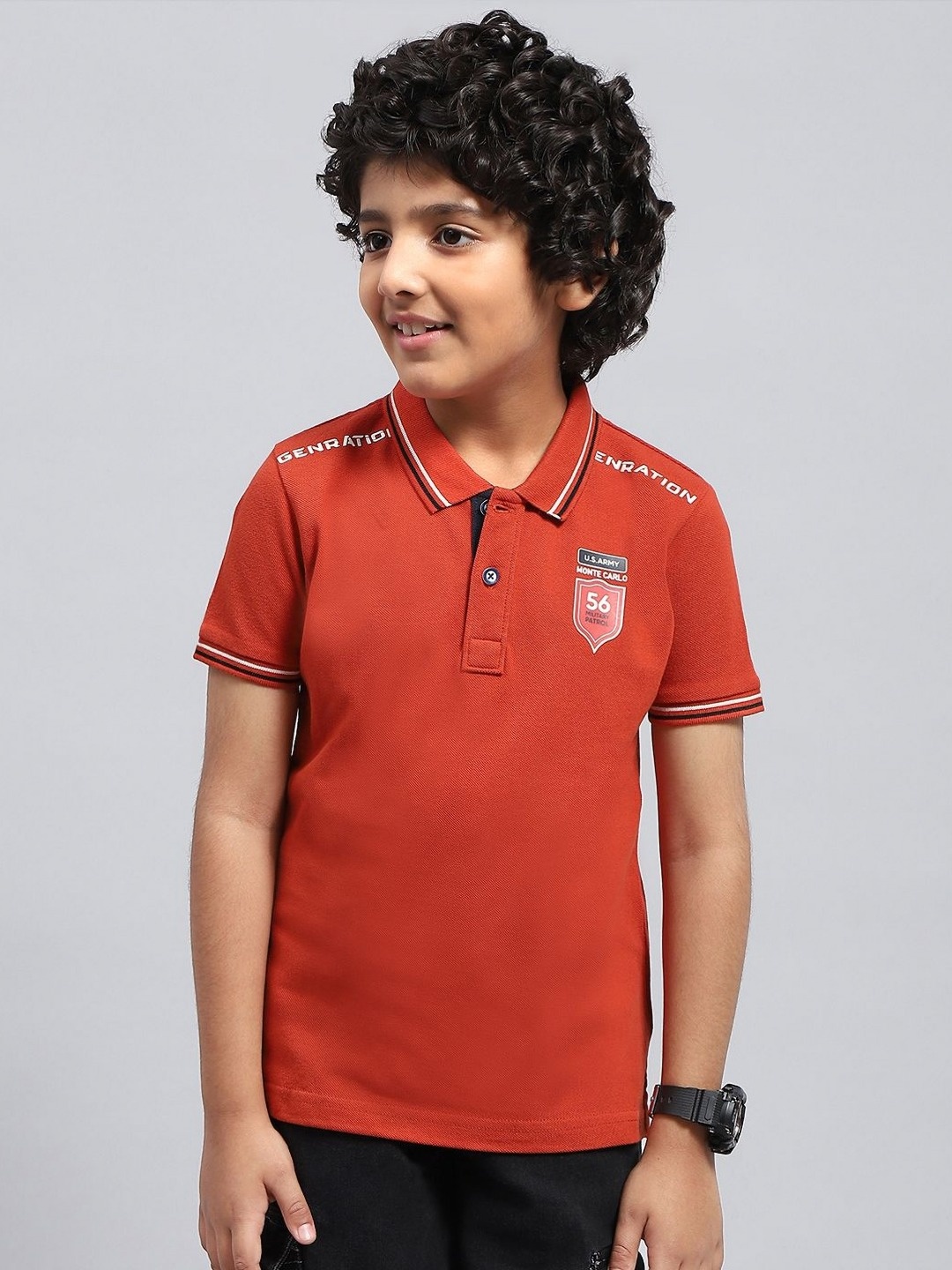 

Monte Carlo Boys Typography Printed Polo Collar T-shirt, Red