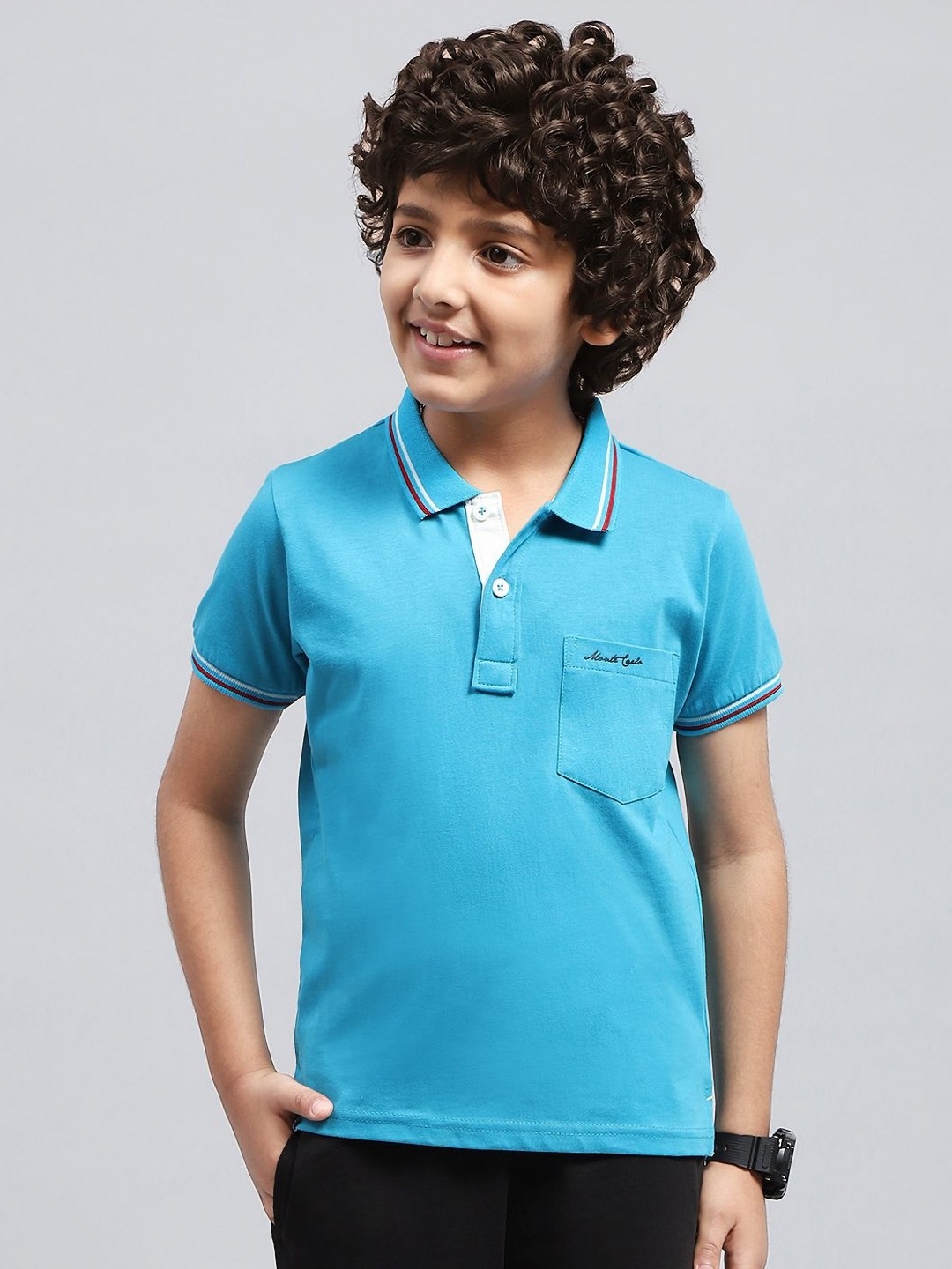 

Monte Carlo Boys Polo Collar Pockets T-shirt, Blue