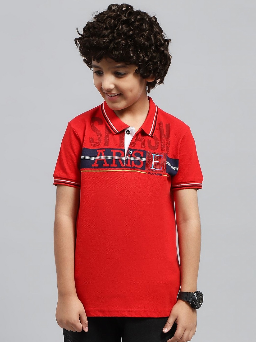 

Monte Carlo Boys Typography Printed Polo Collar T-shirt, Red