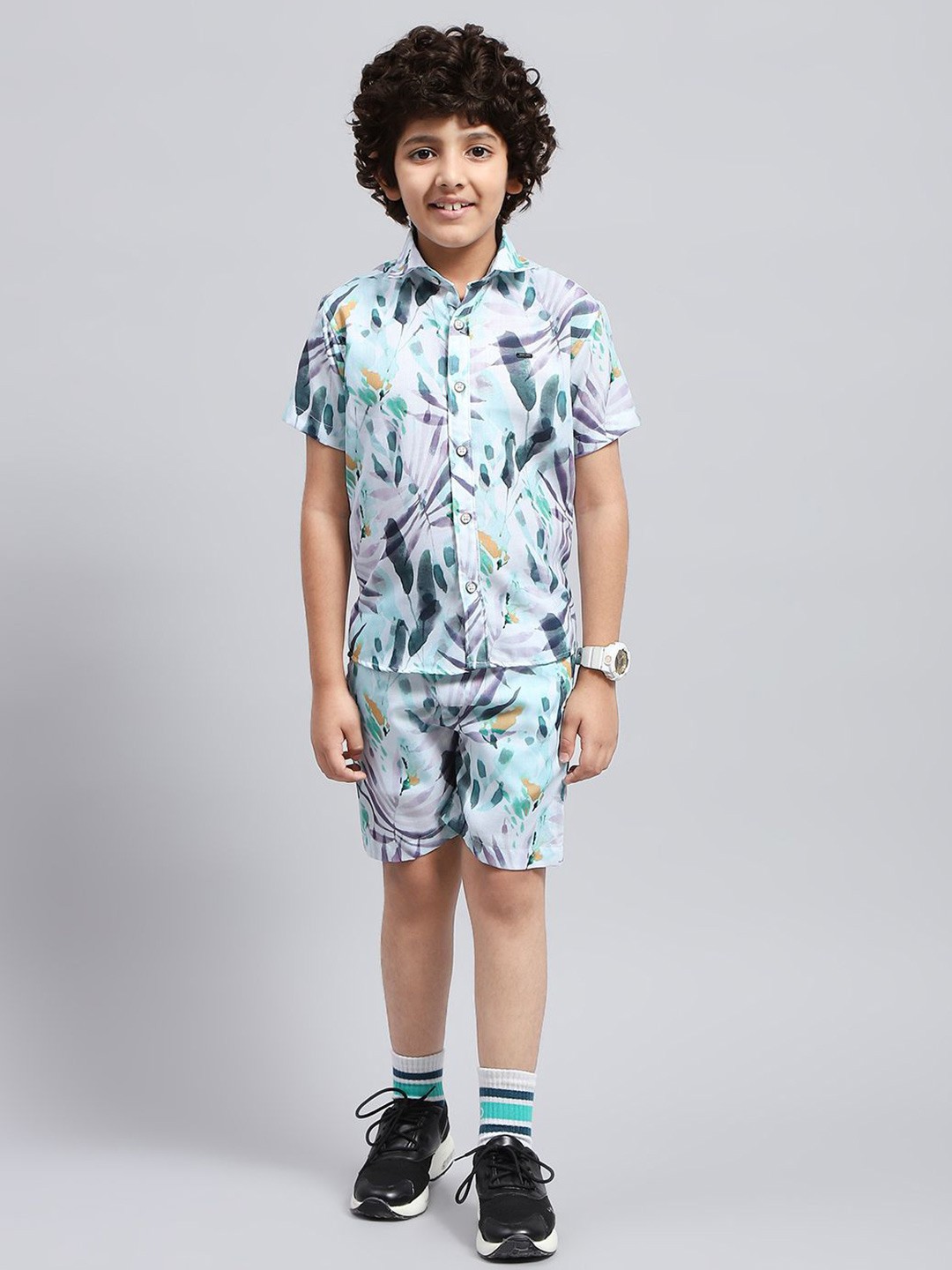 

Monte Carlo Boys Printed Shirt with Shorts, Blue
