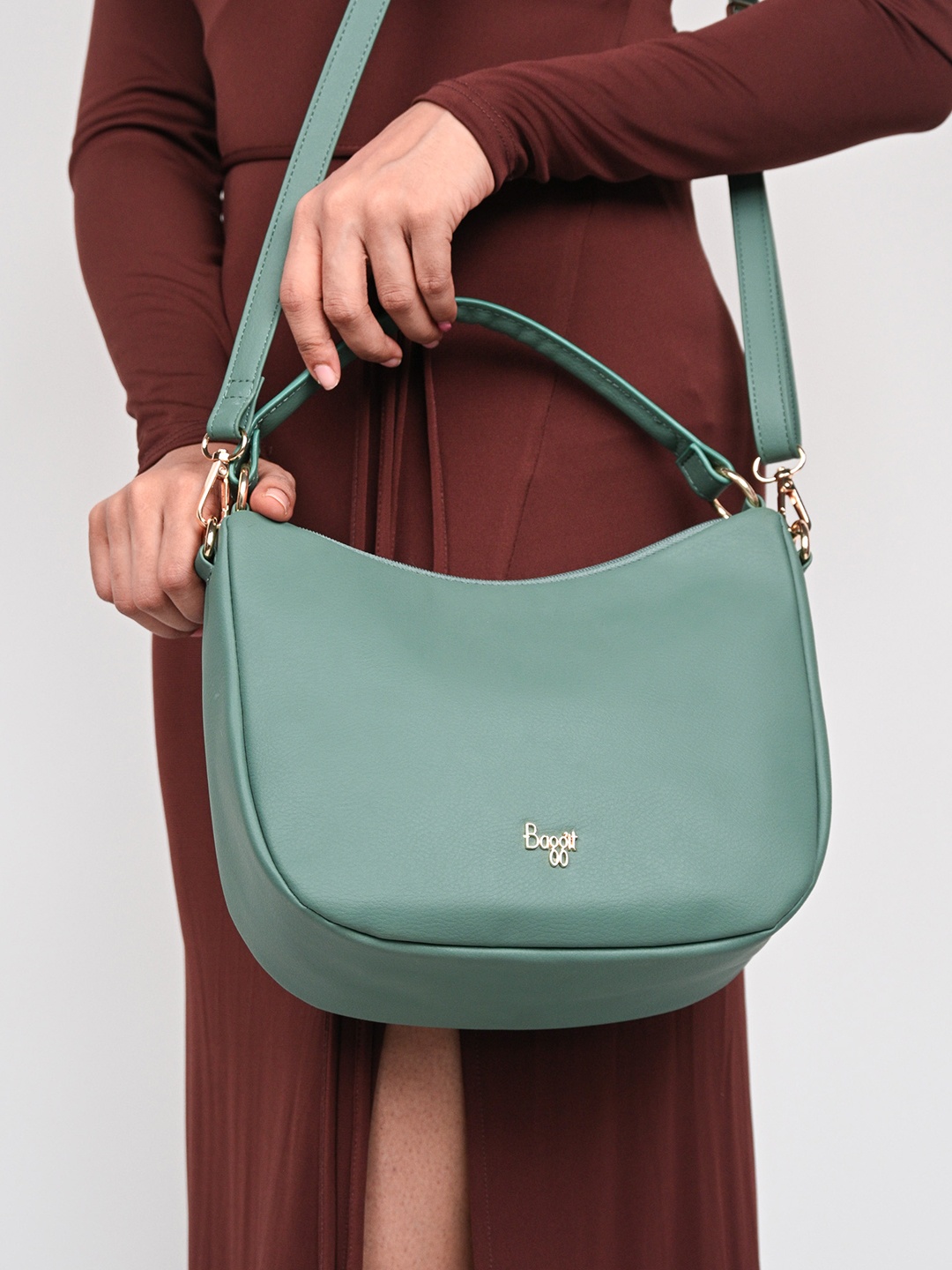 

Baggit PU Structured Hobo Bag, Green