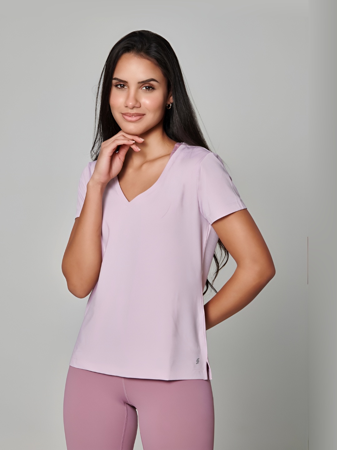 

Strongr.Athleisure Women V-Neck Dri-FIT T-shirt, Rose