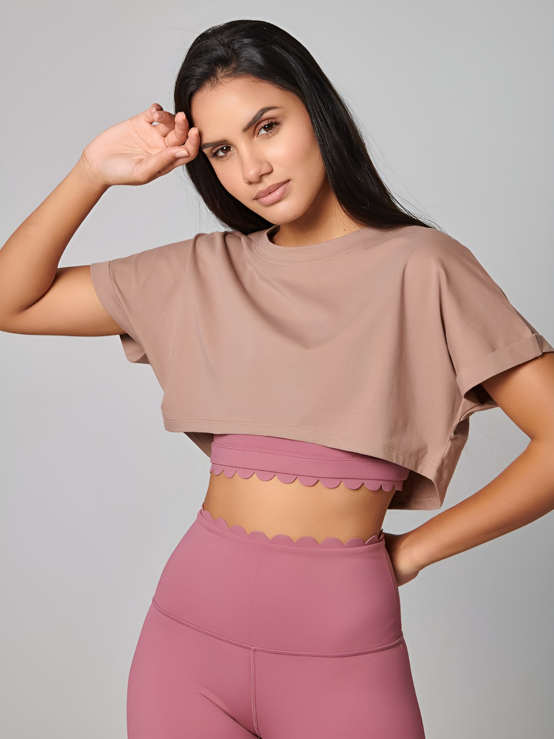 

Strongr.Athleisure Women Boxy Cotton Crop Top, Coffee brown