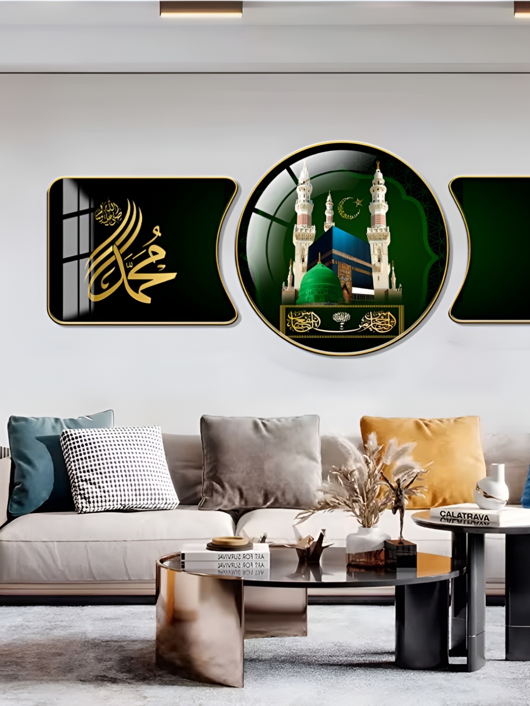 

WALLMAX Gold Toned & Black 3 Pieces Religious Crystal Wall Art