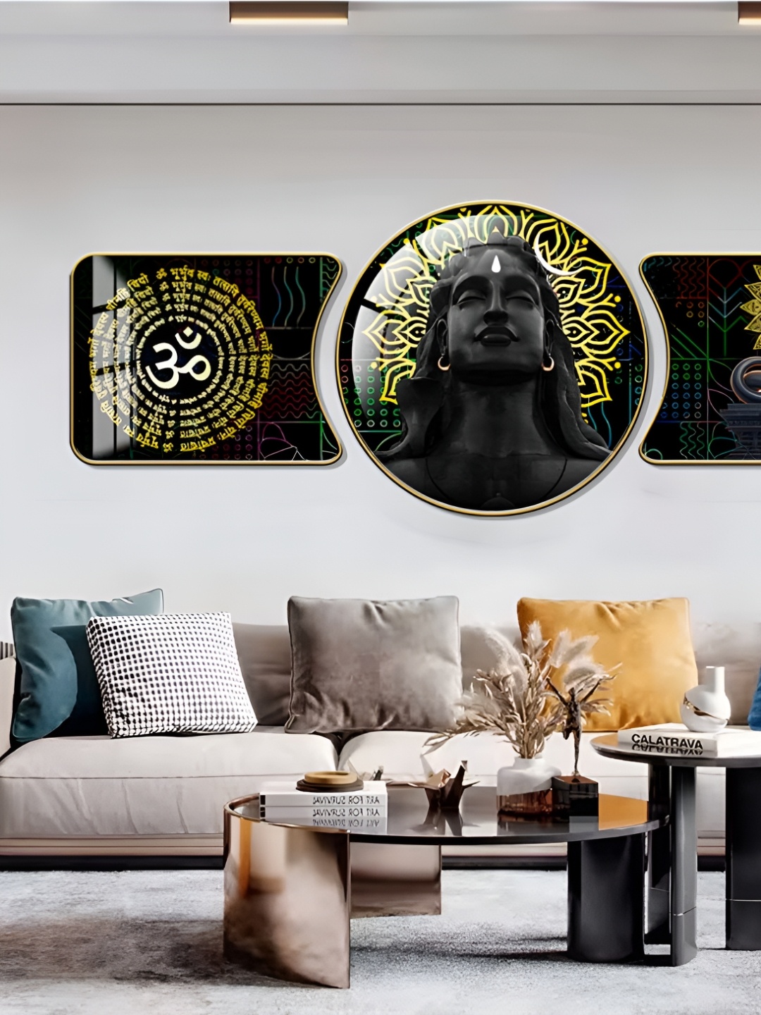 

WALLMAX Gold Toned & Black 3 Pieces Religious Crystal Wall Art