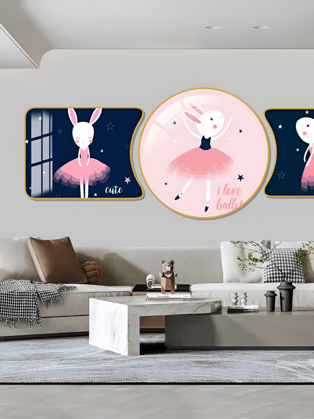 

WALLMAX Gold Toned & Pink 3 Piece Abstract Crystal Wall Art
