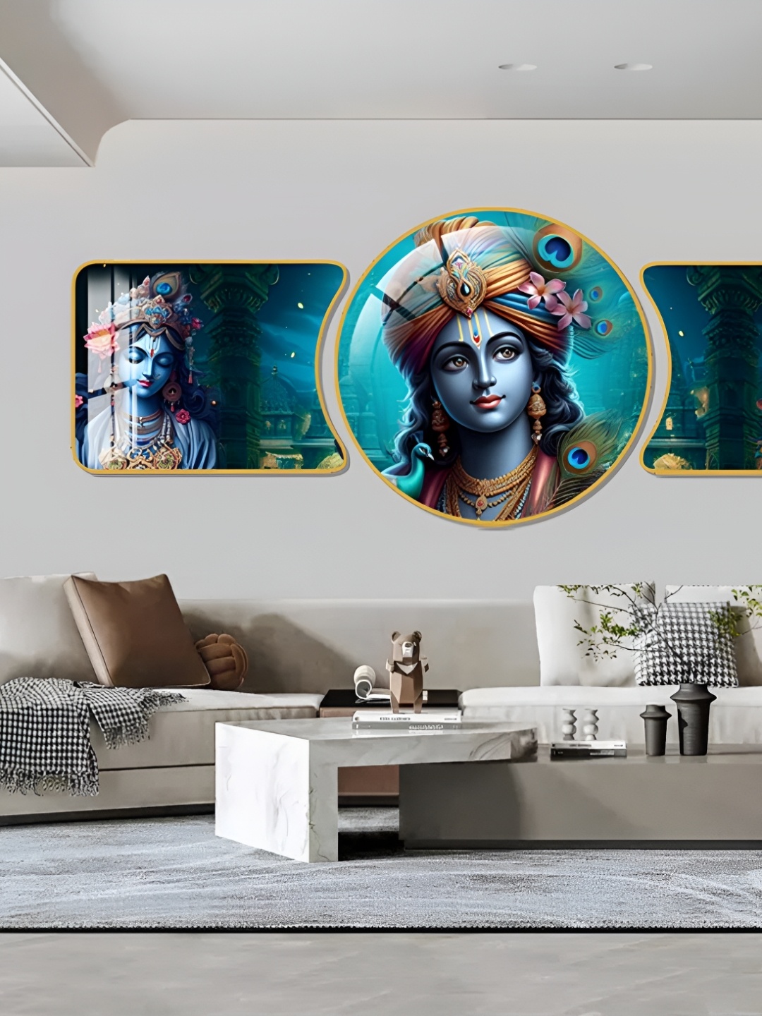 

WALLMAX Gold Toned & Blue 3 Pieces Religious Crystal Wall Art
