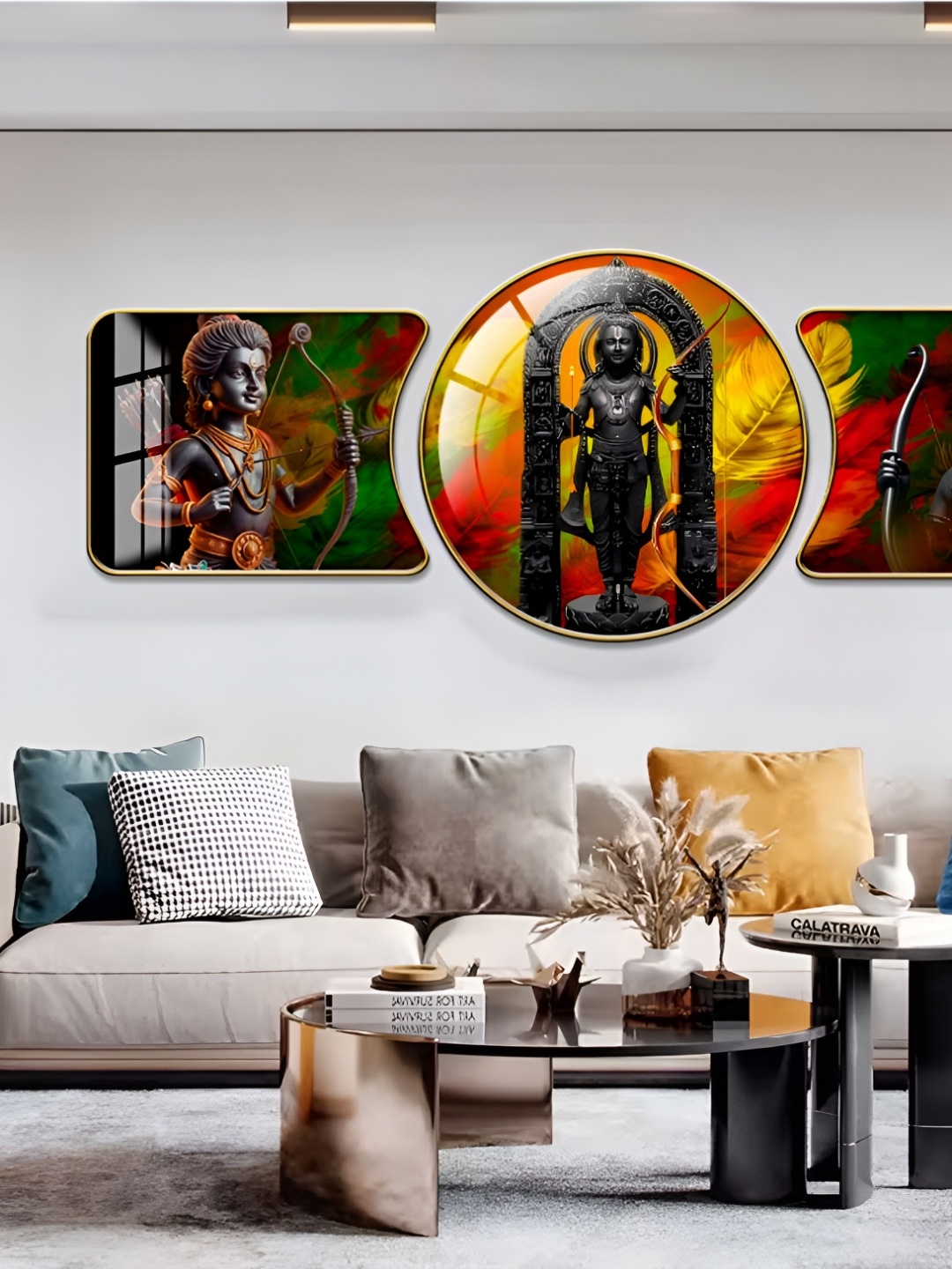 

WALLMAX Gold Toned & Black 3 Pieces Religious Crystal Wall Art