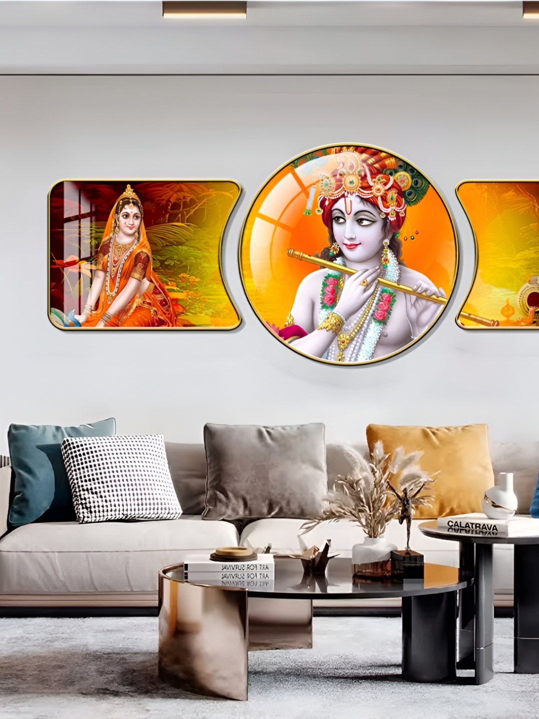 

WALLMAX Gold Toned & Orange3 Pieces Religious Crystal Wall Art