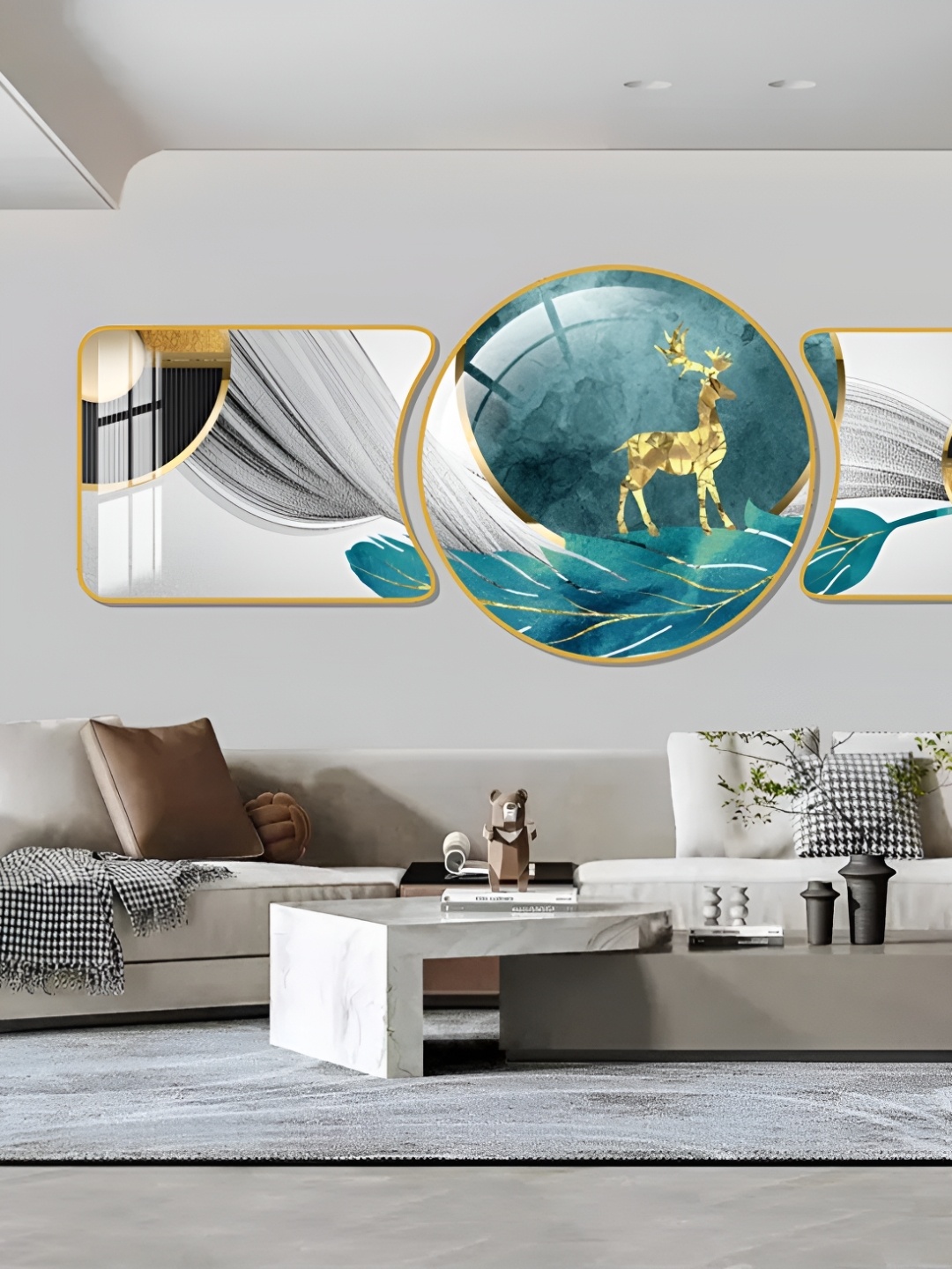 

WALLMAX Gold Toned & Blue 3 Pieces Birds & Animals Crystal Wall Art