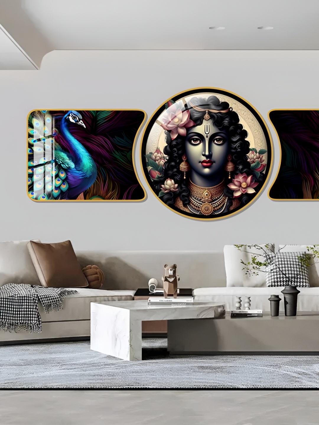 

WALLMAX Gold Toned & Black 3 Pieces Religious Crystal Wall Art