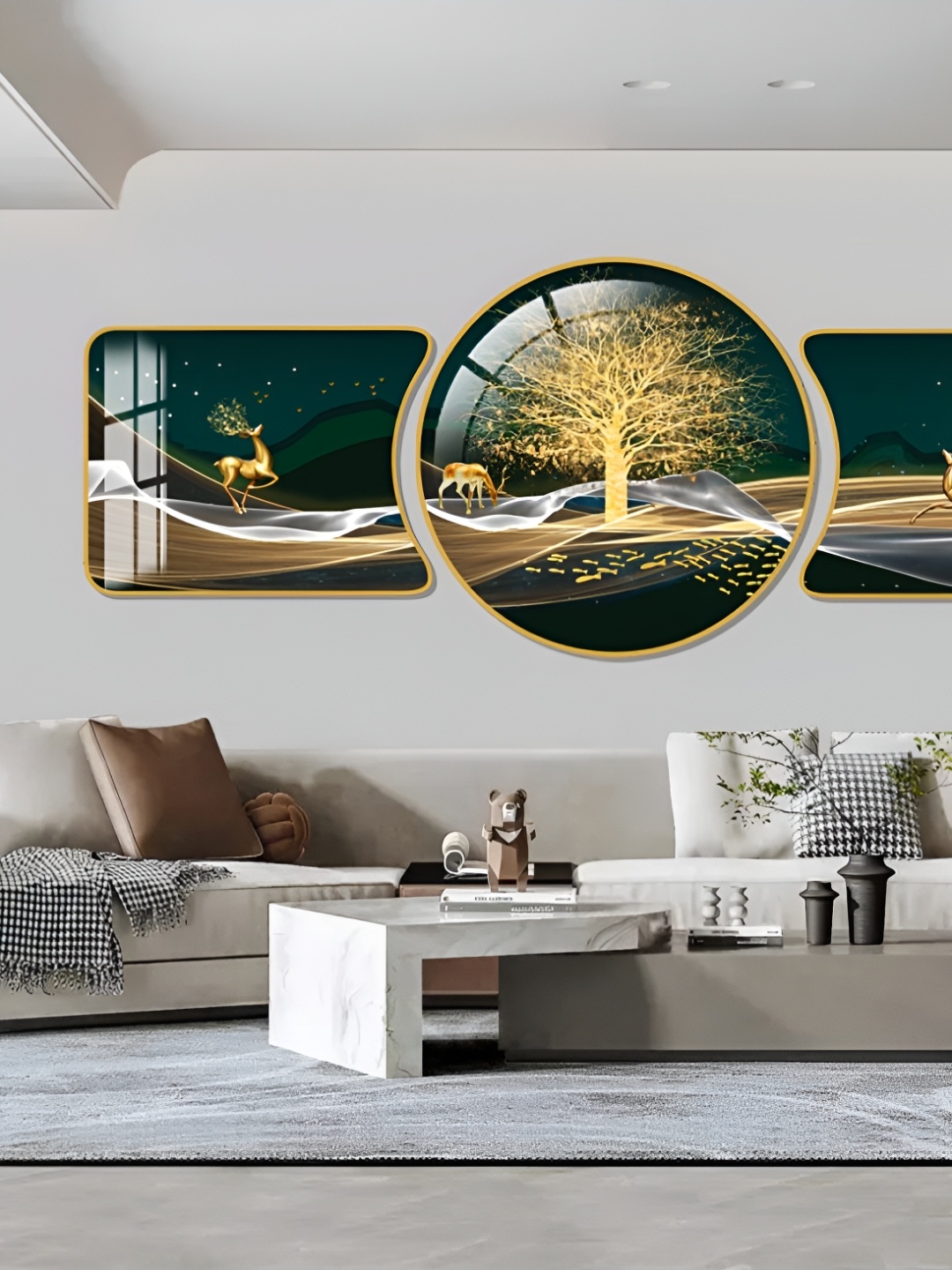 

WALLMAX Gold Toned 3 Pieces Birds & Animals Crystal Wall Art