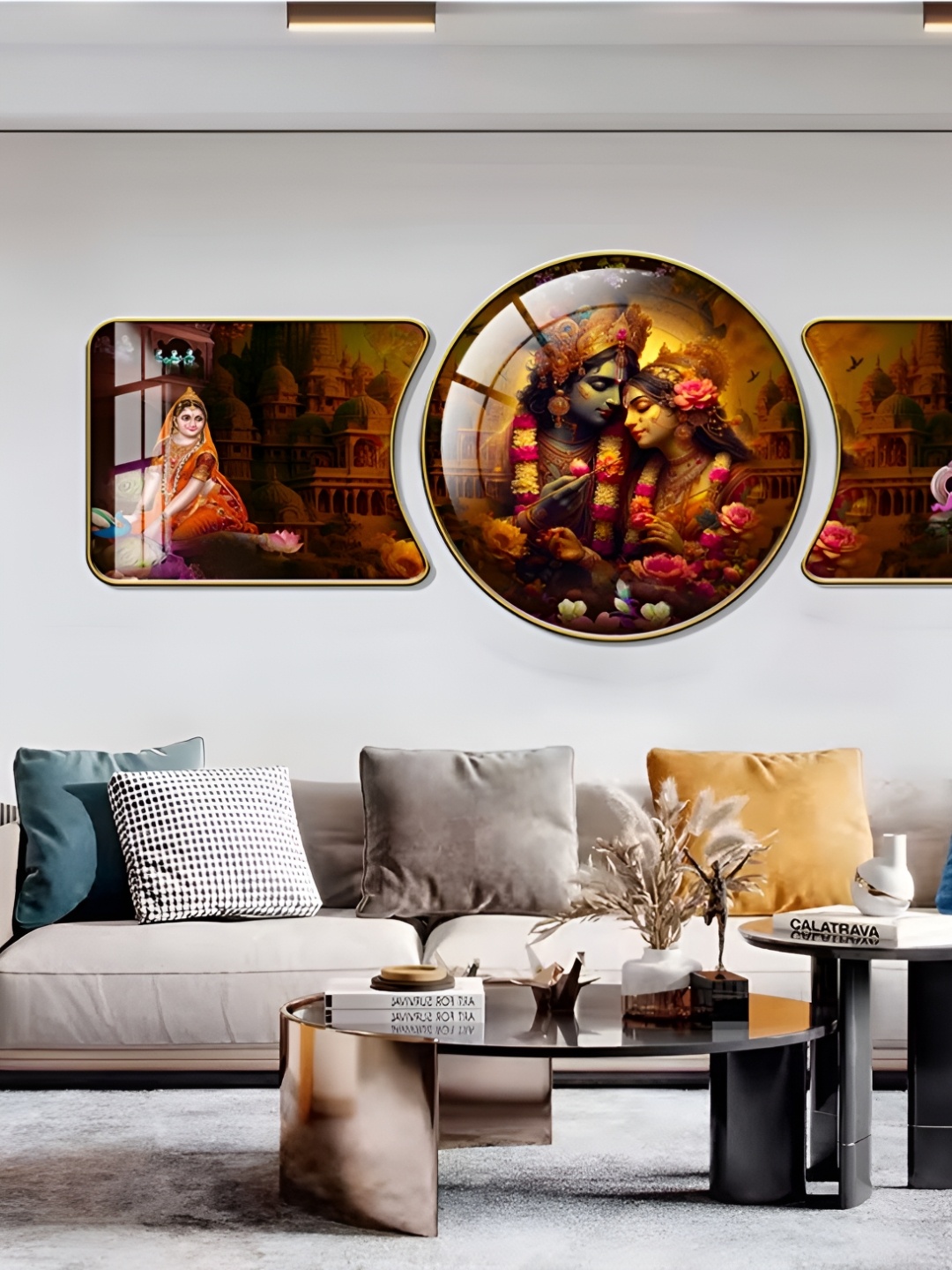 

WALLMAX Gold Toned & Brown 3 Pieces Religious Crystal Wall Art