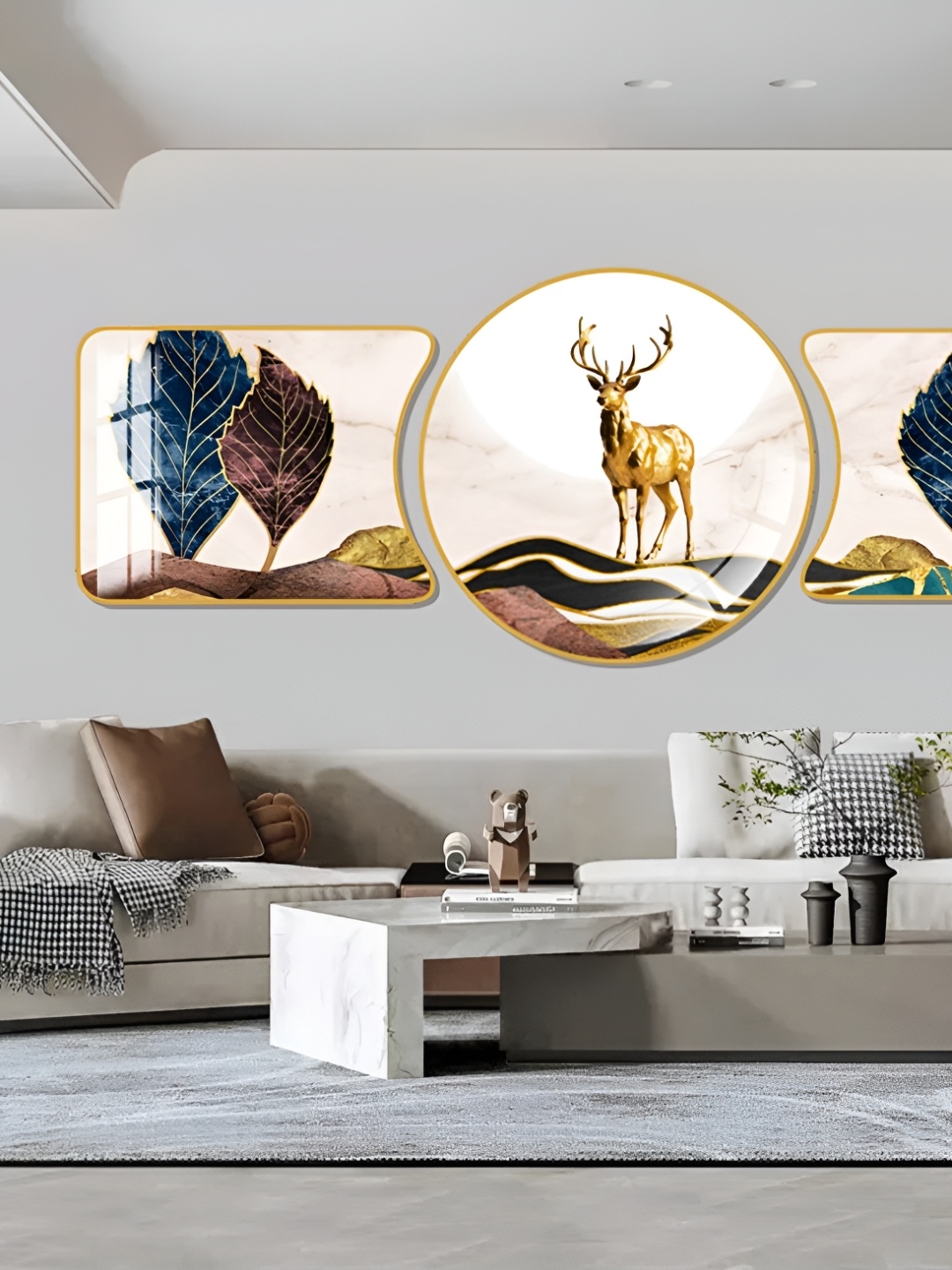 

WALLMAX Gold- Toned & Beige 3 Pieces Birds & Animals Crystal Wall Art