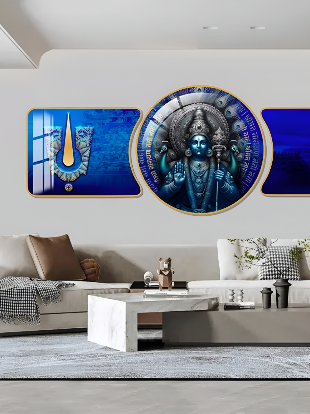 

WALLMAX Gold Toned & Blue 3 Pieces Religious Crystal Wall Art
